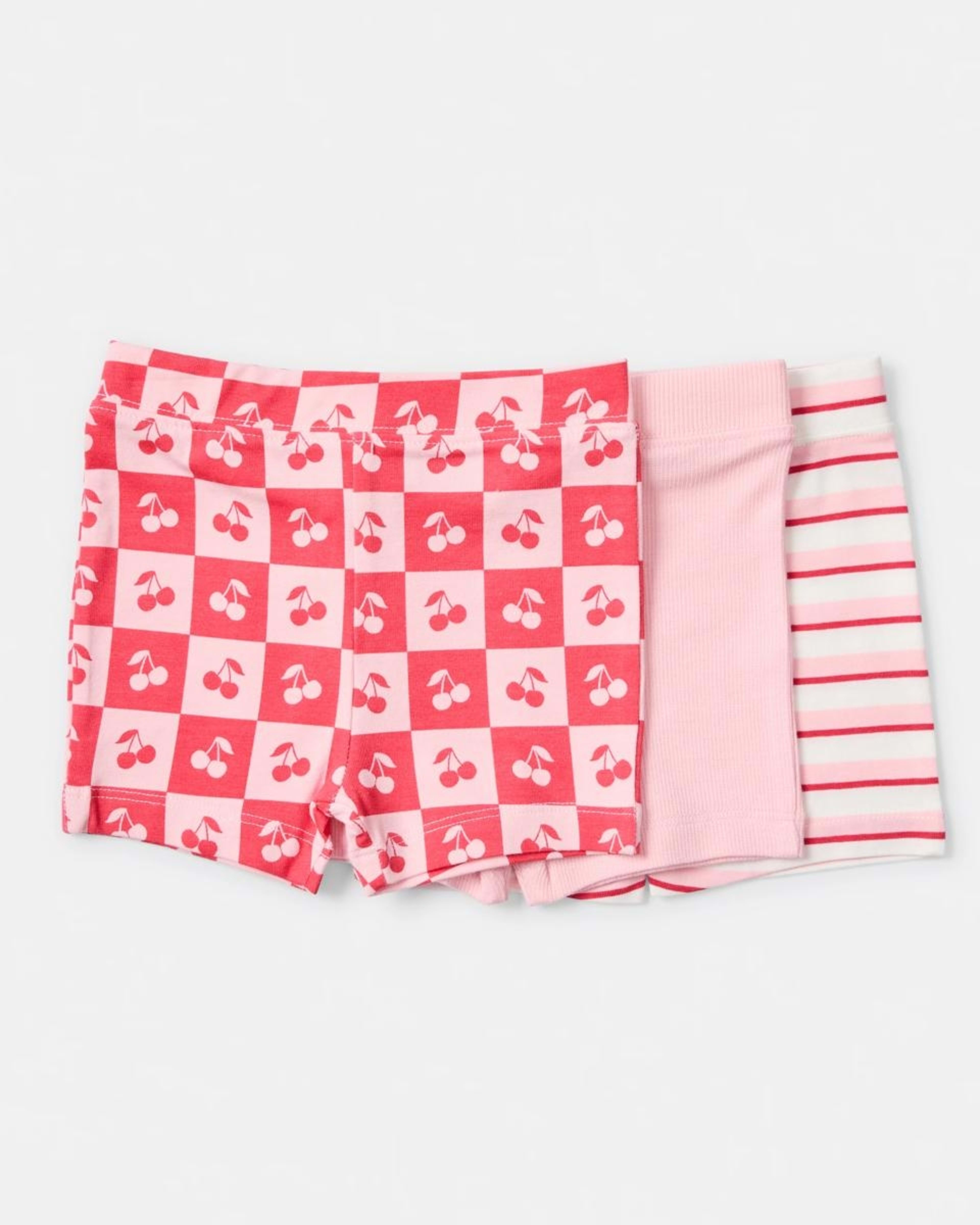 1 3 Pack Print Bike Shorts PINK CHERRY STRIPE
