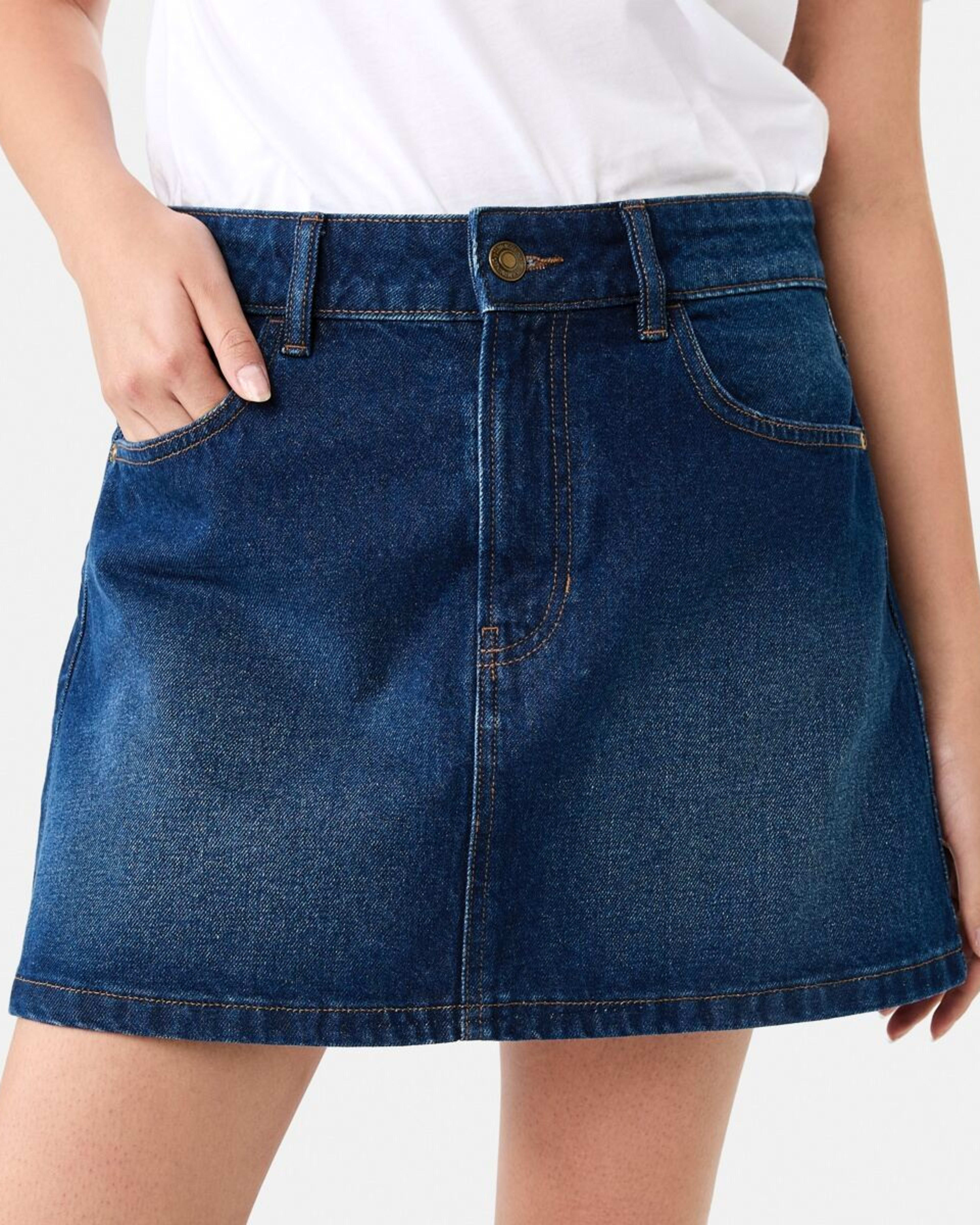 1 Denim A-line Mini Skirt MID WASH, 1 of 10