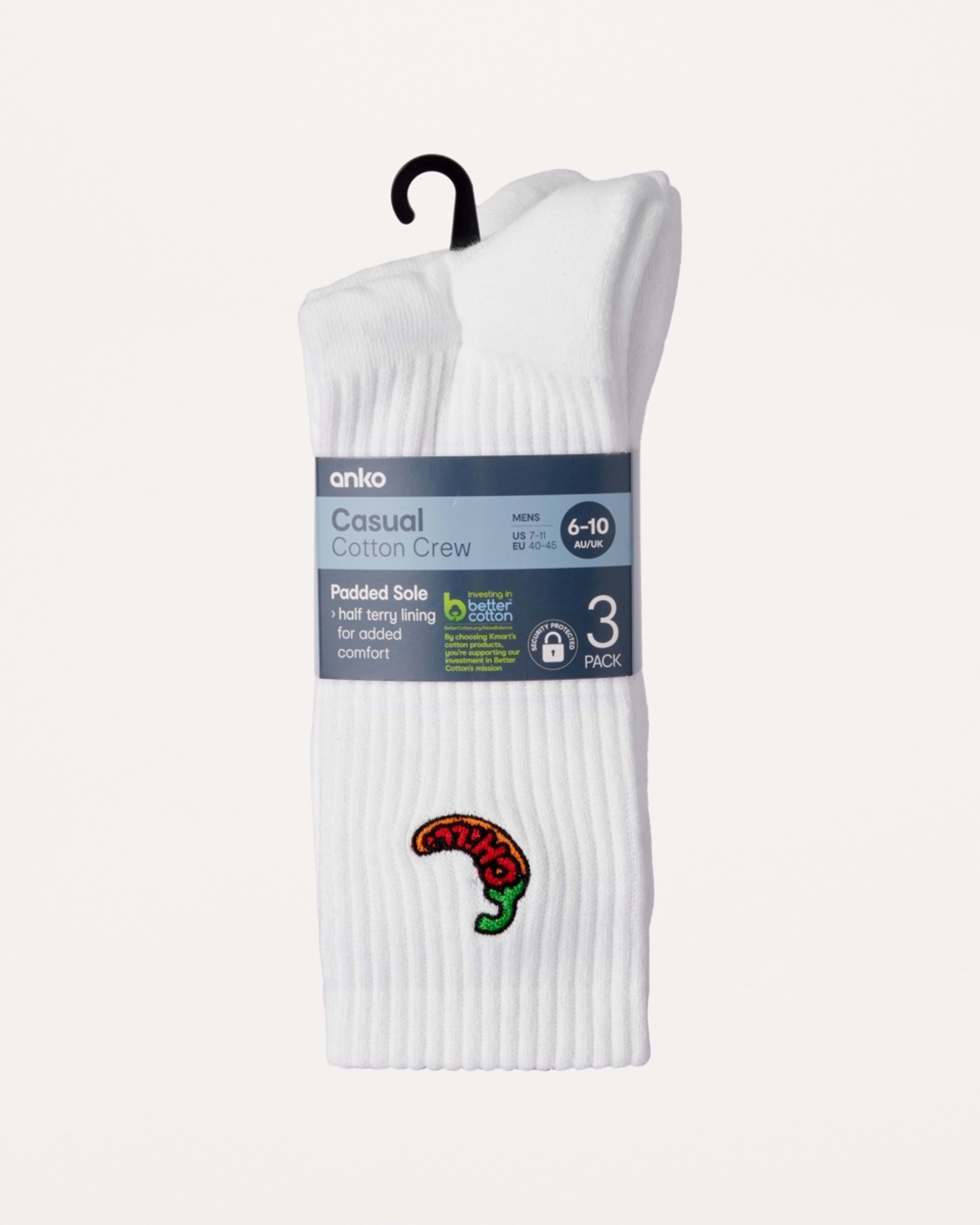 3 3 Pack Ribbed Crew Embroidered Socks Food Name Socks, 3 of 3