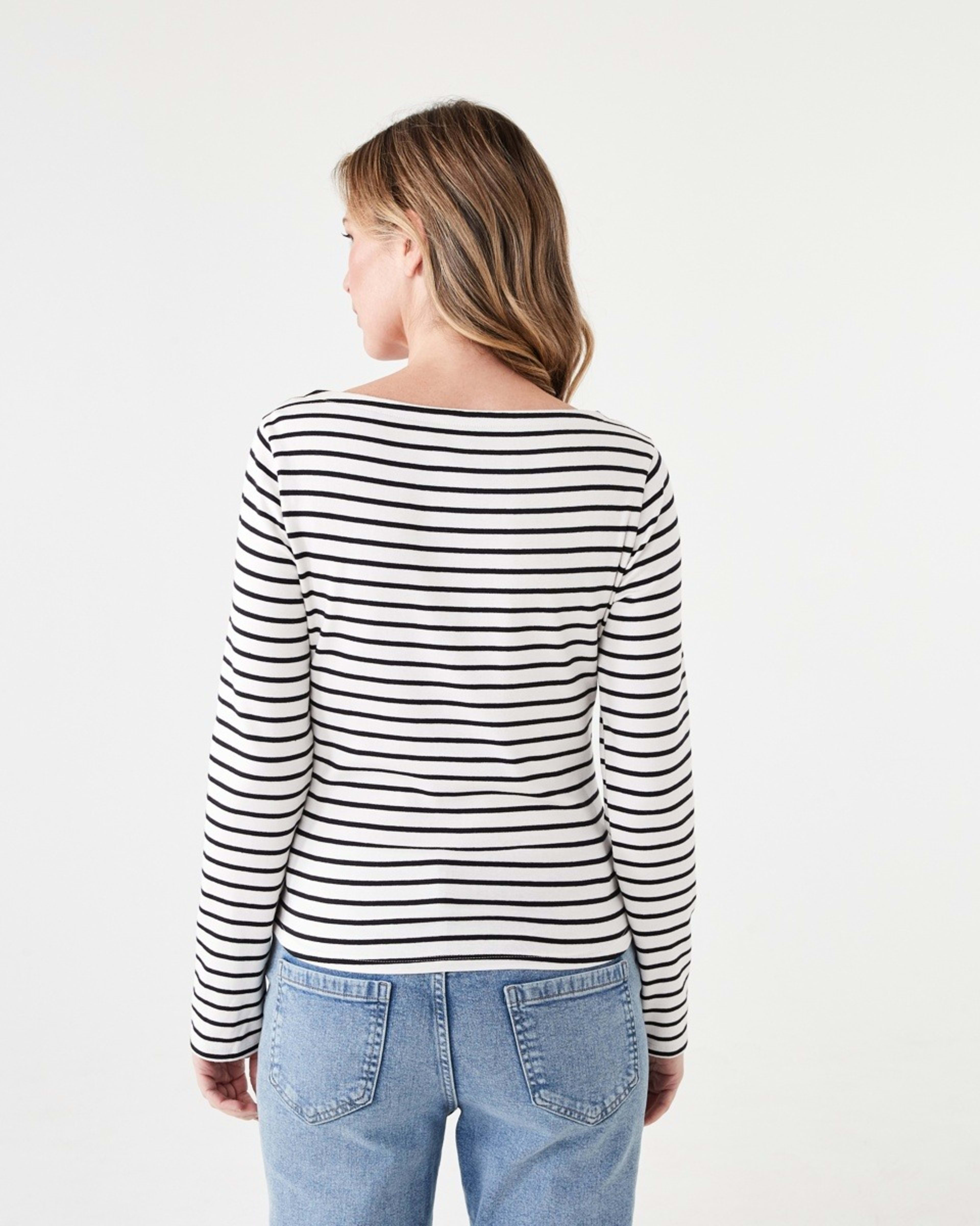 3 Long Sleeve Modal Boat Neck Top ECRU STRIPE, 3 of 5