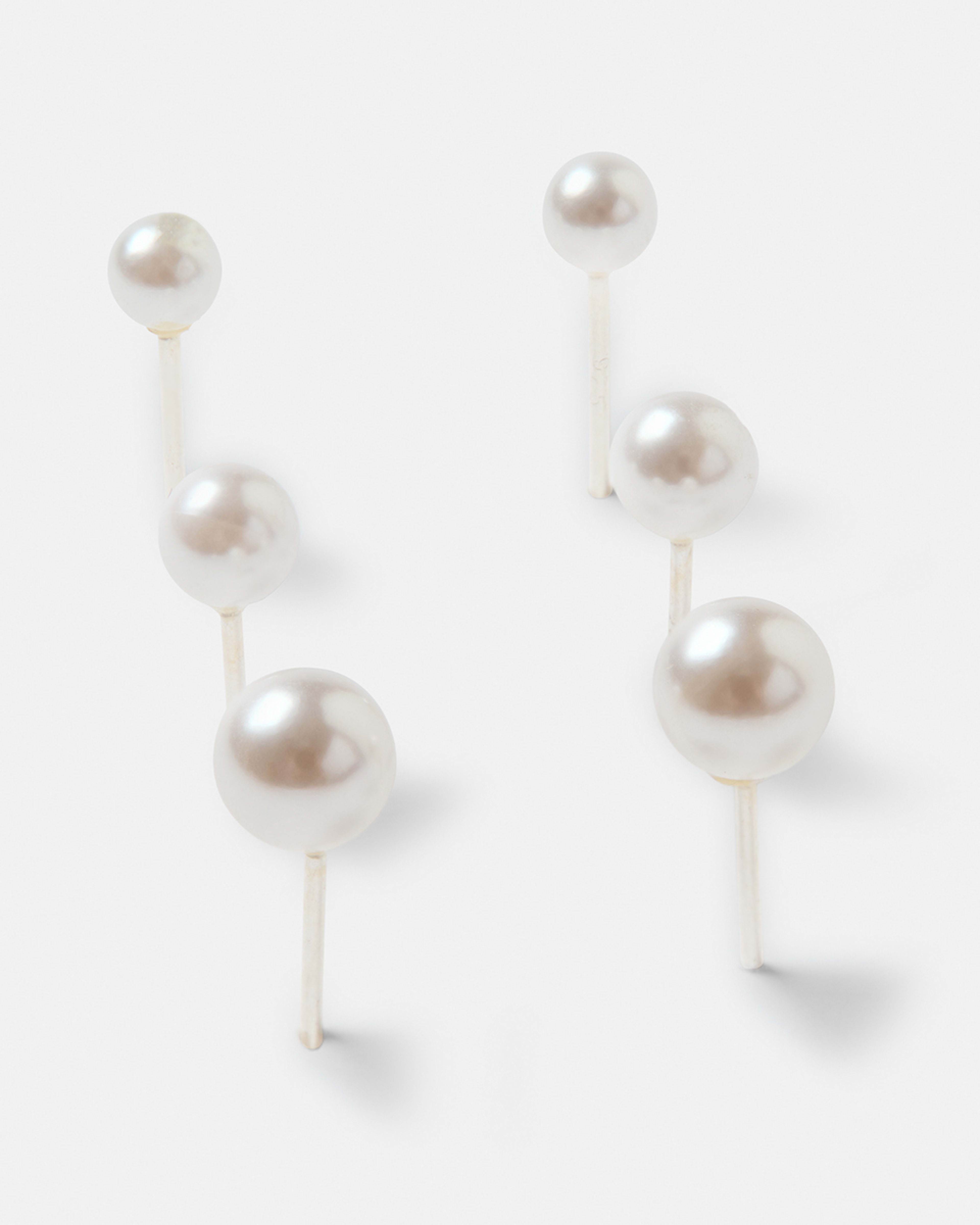 2 3 Pack Sterling Silver Faux Pearl Earrings Silver, 2 of 5