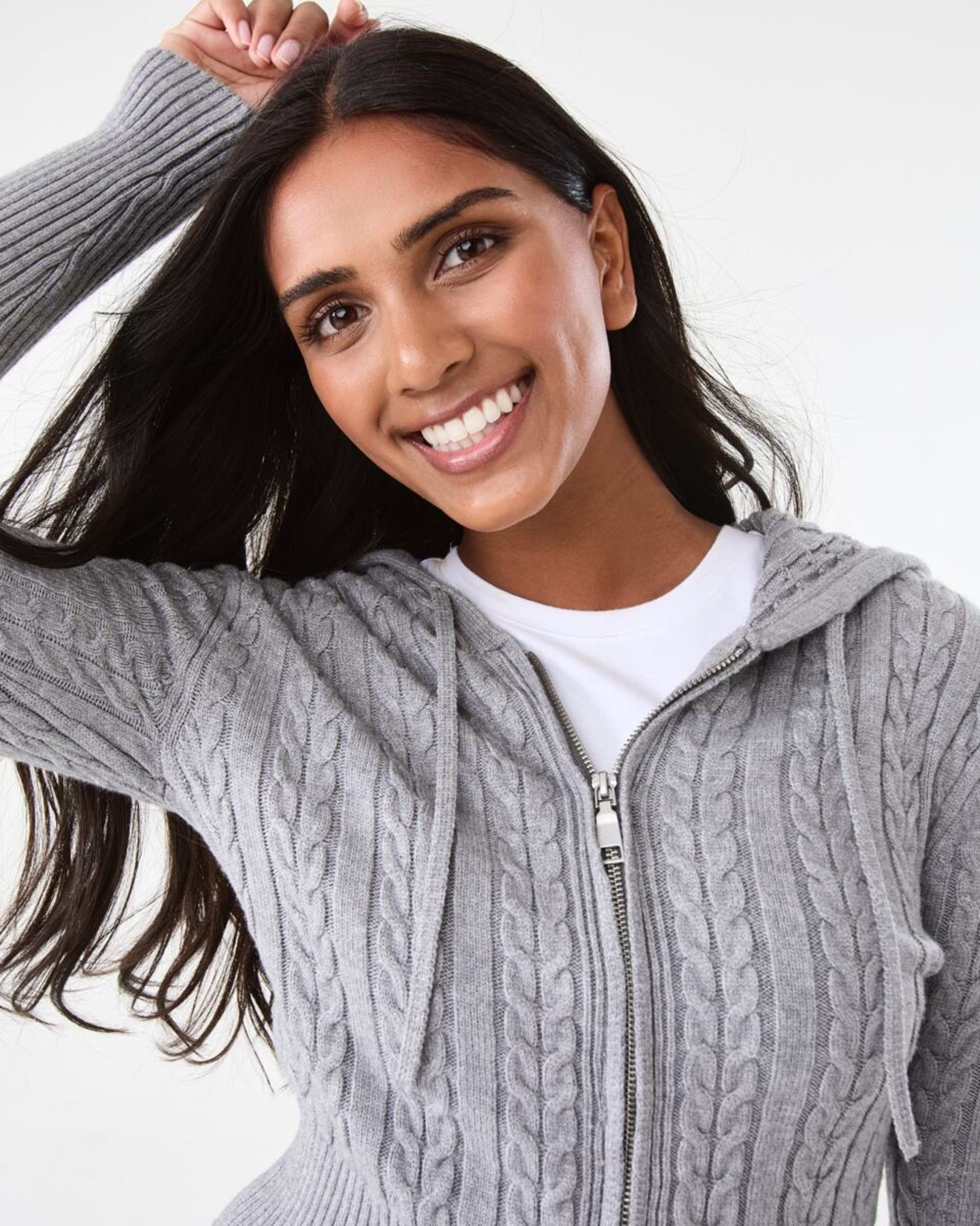 6 Zip Through Cable Cardigan Grey Marle, 6 of 8