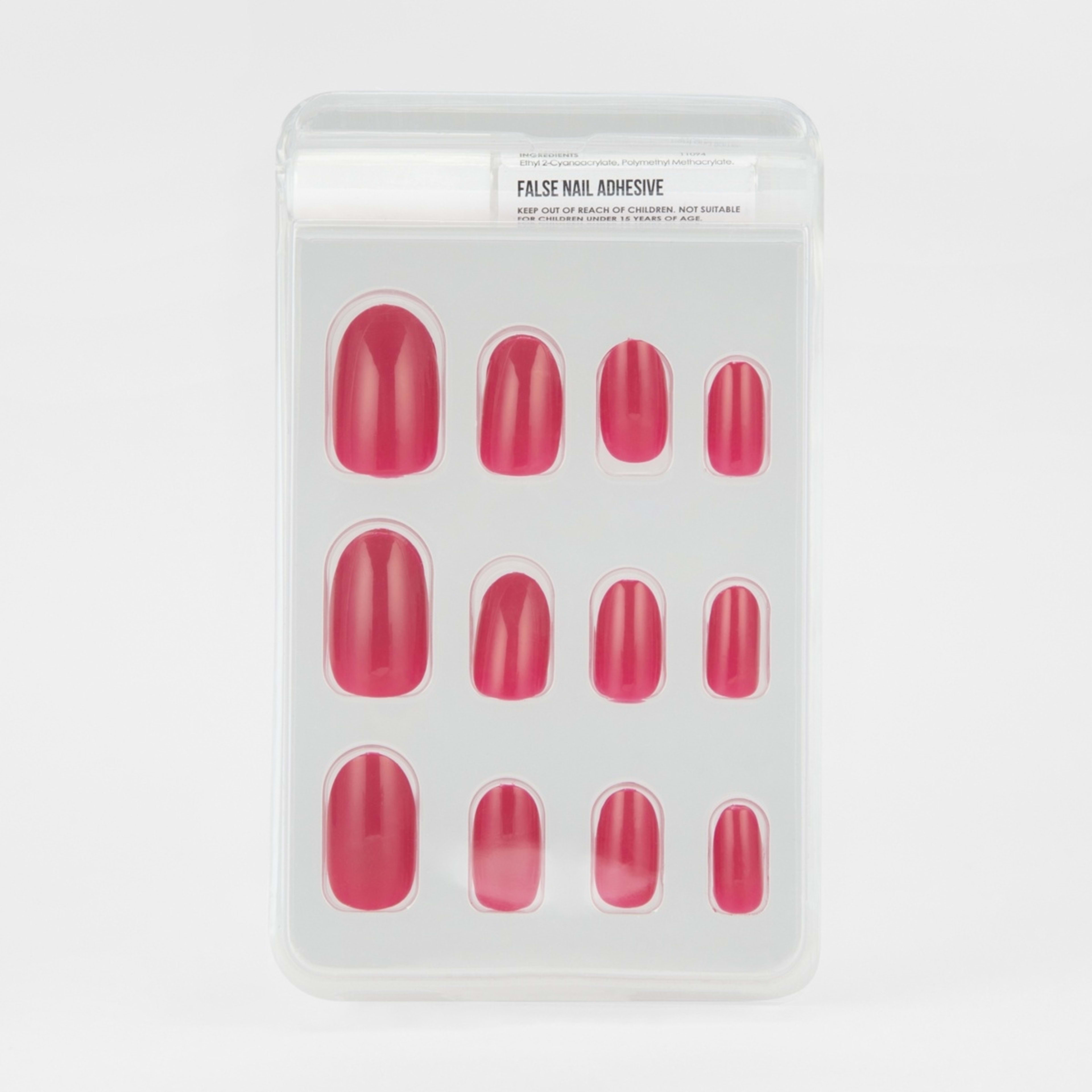 OXX Cosmetics 24 Pack False Nails with Adhesive Oval Shape, Magenta