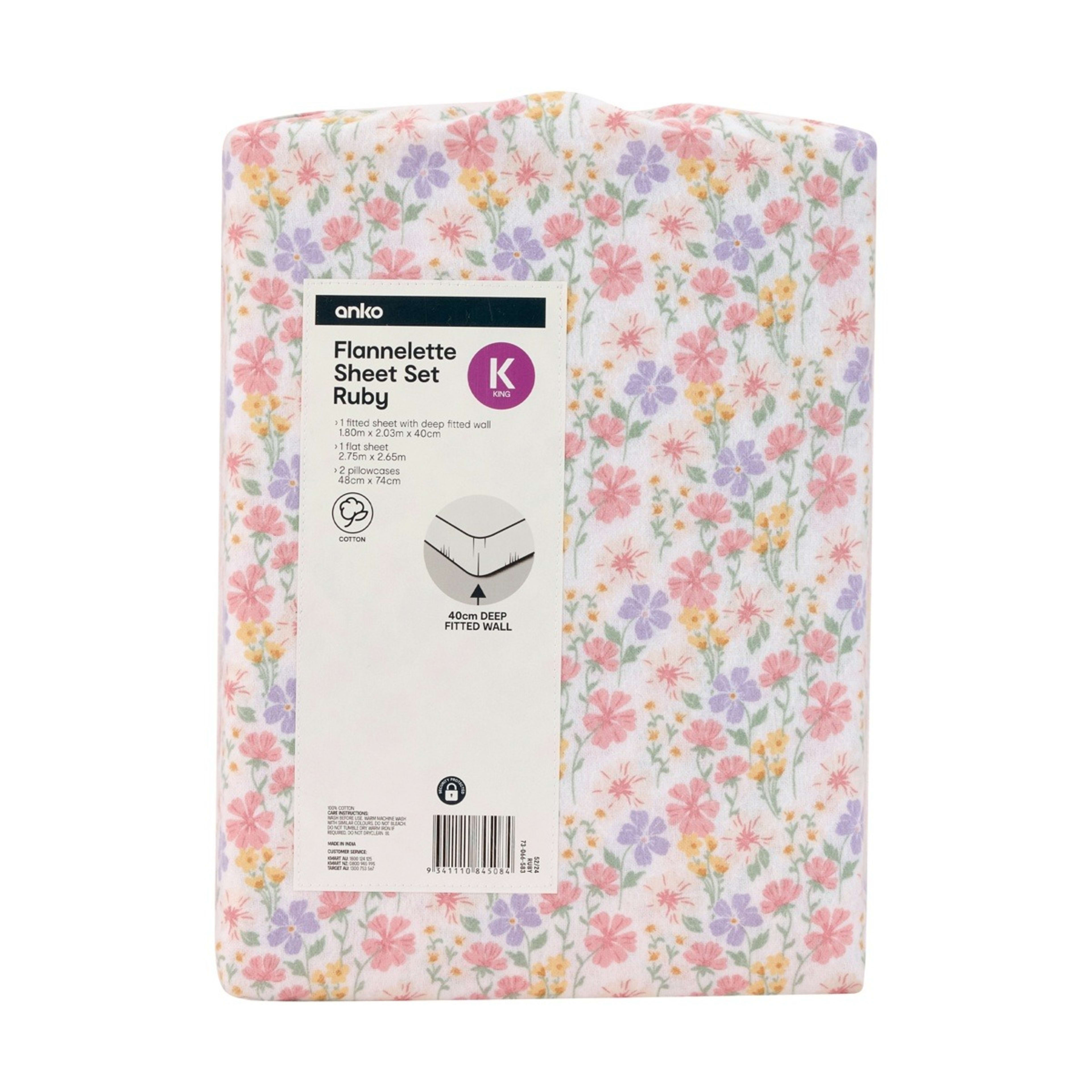 7 Ruby Cotton Flannelette Sheet Set - King Bed, 7 of 7