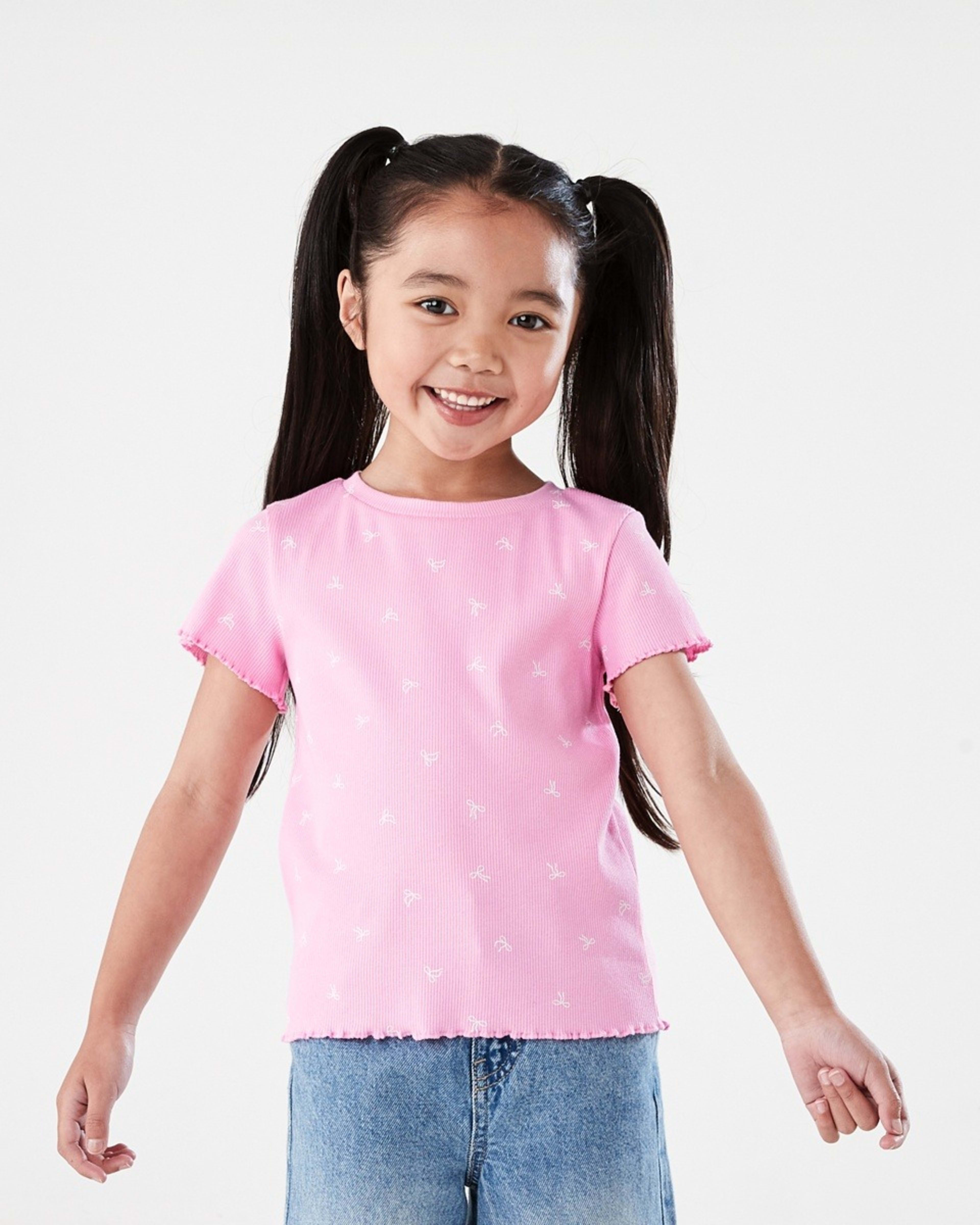 1 Short Sleeve Rib T-shirt CUTE BOWS PRISMATIC PINK, 1 of 7