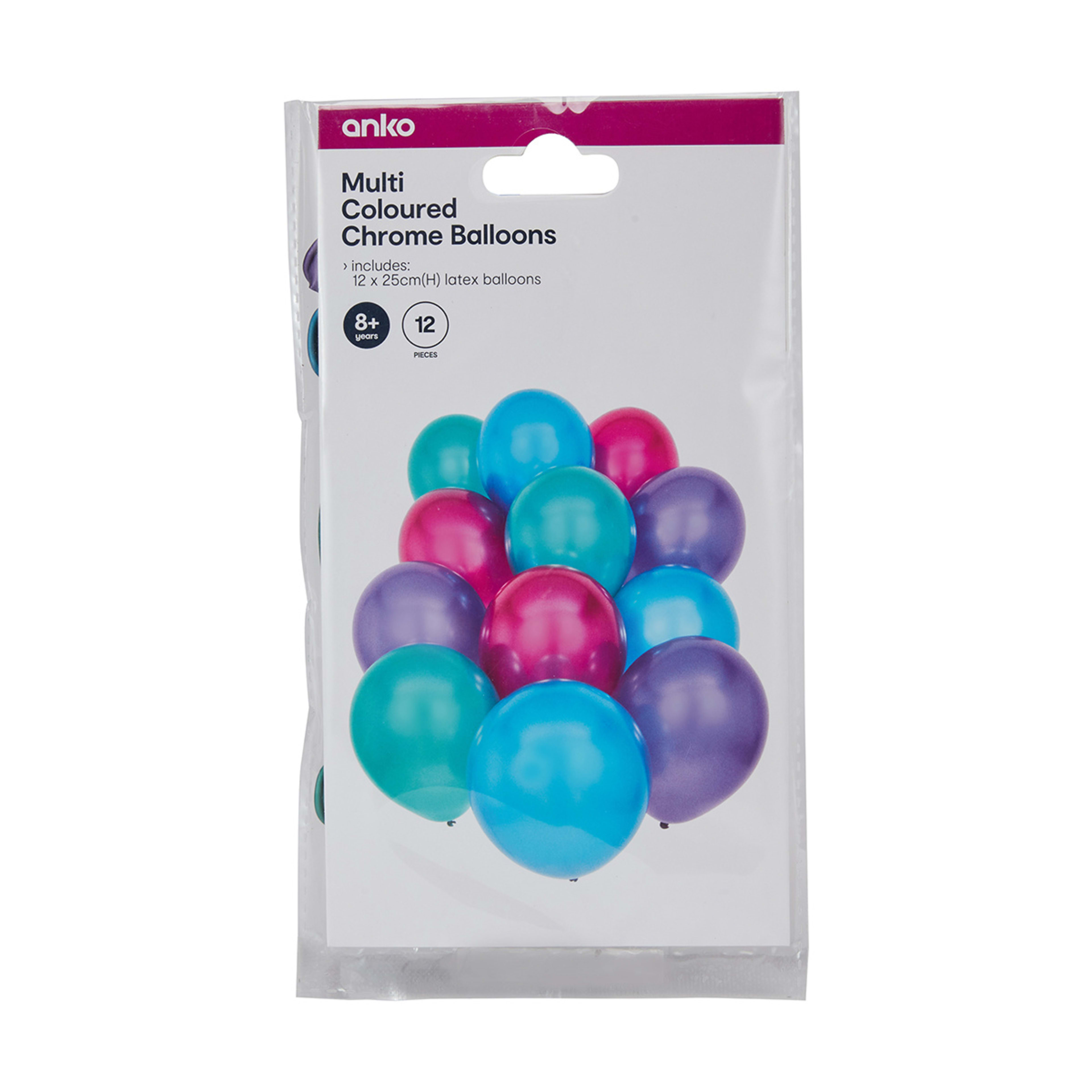 12 Pack Multi Coloured Chrome Balloons - Kmart