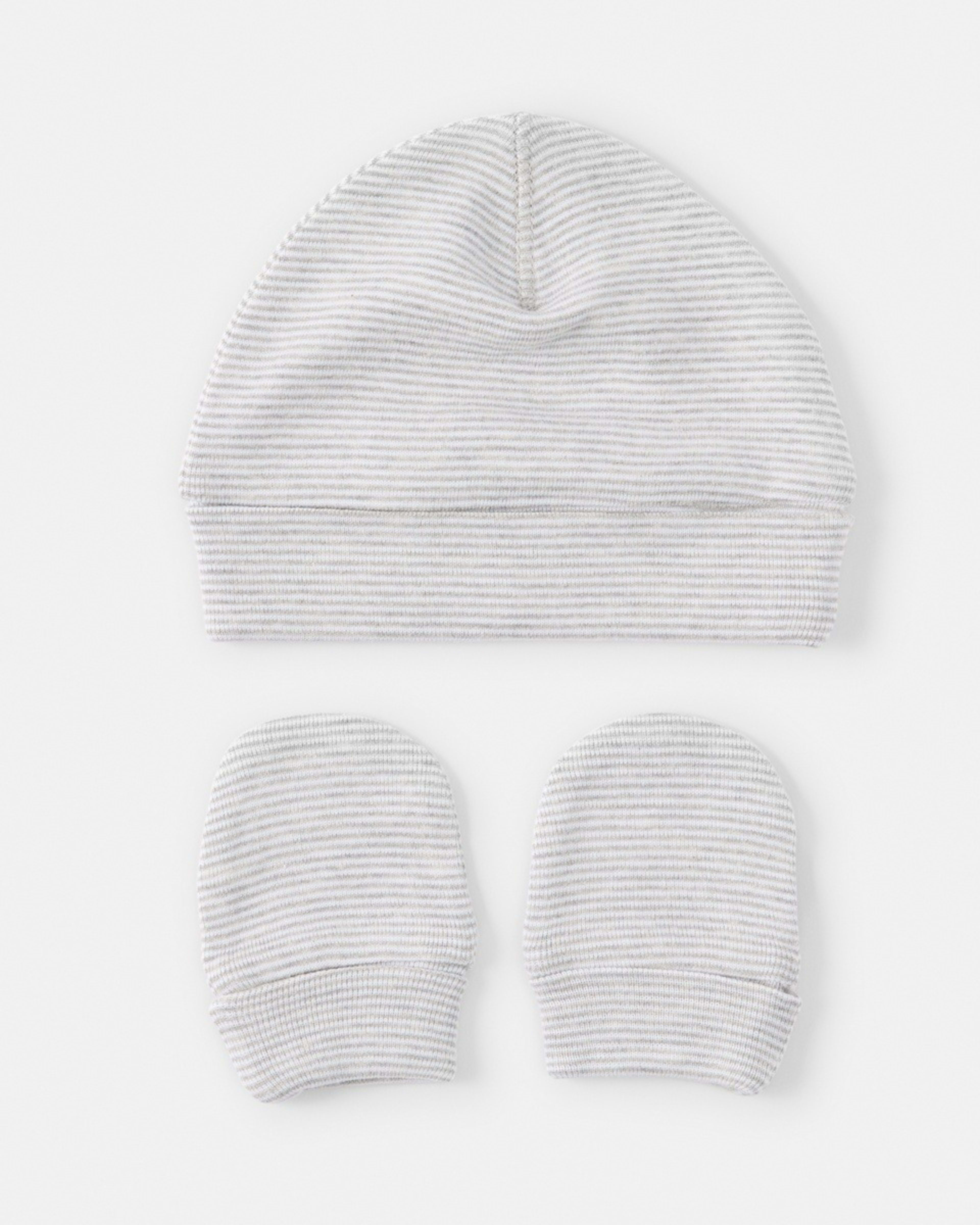 3 2 Pack Newborn Hat and Mittens Set Grey Stripe And Spot, 3 of 8