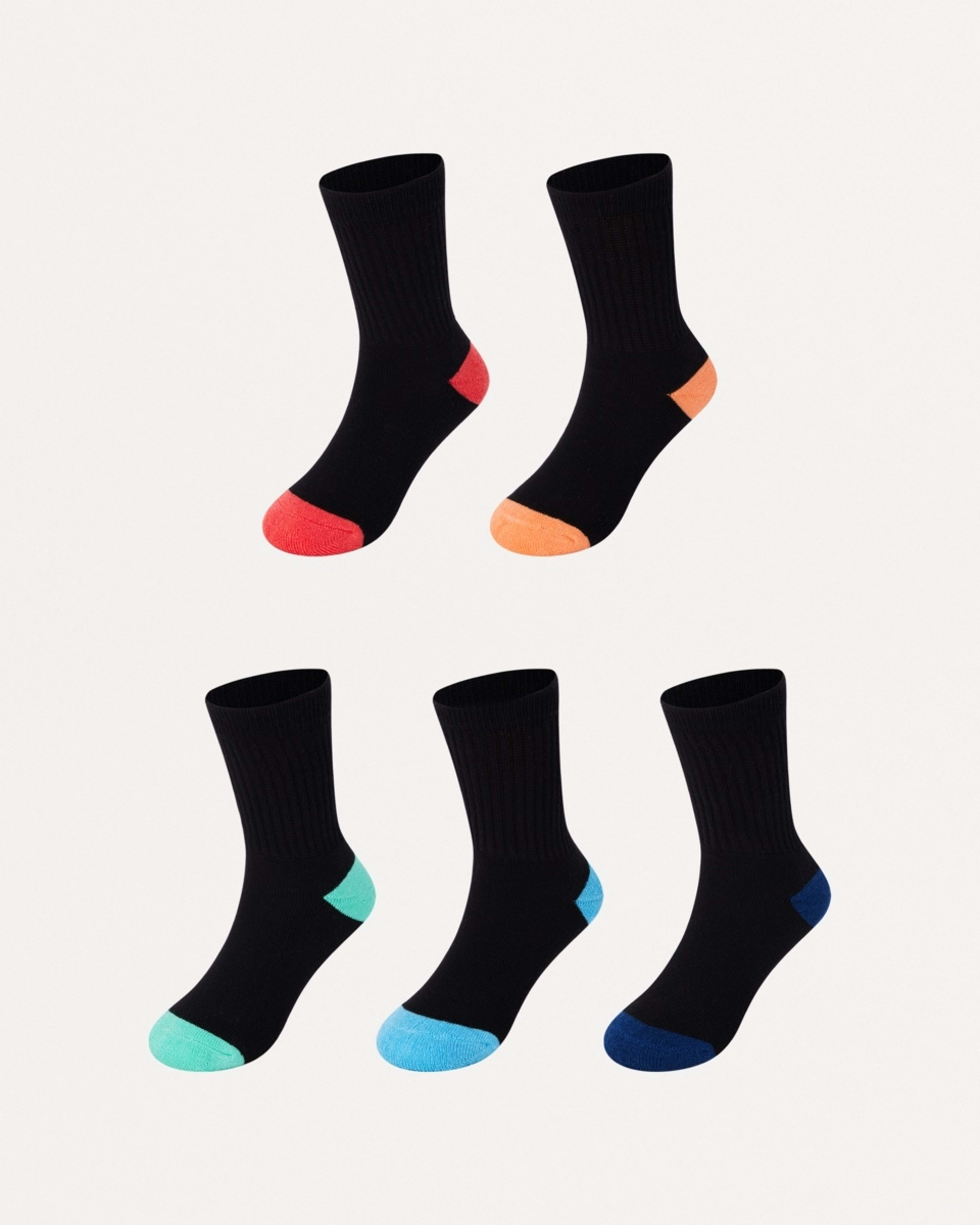 1 5 Pack Active Kids Sport Crew Socks BLACK RAINBOW, 1 of 3
