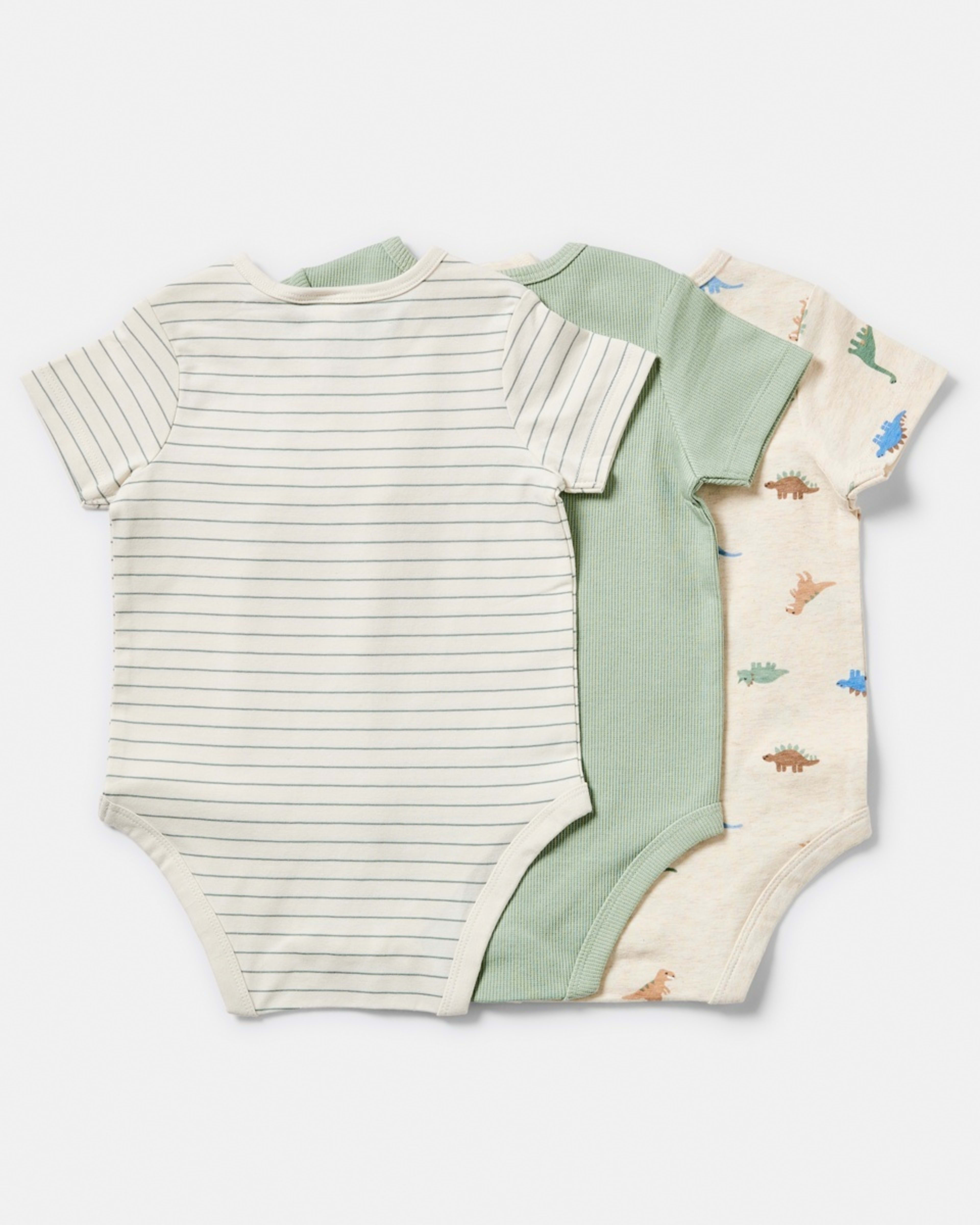 2 3 Pack Short Sleeve Print Bodysuits GREEN DINOS, 2 of 8