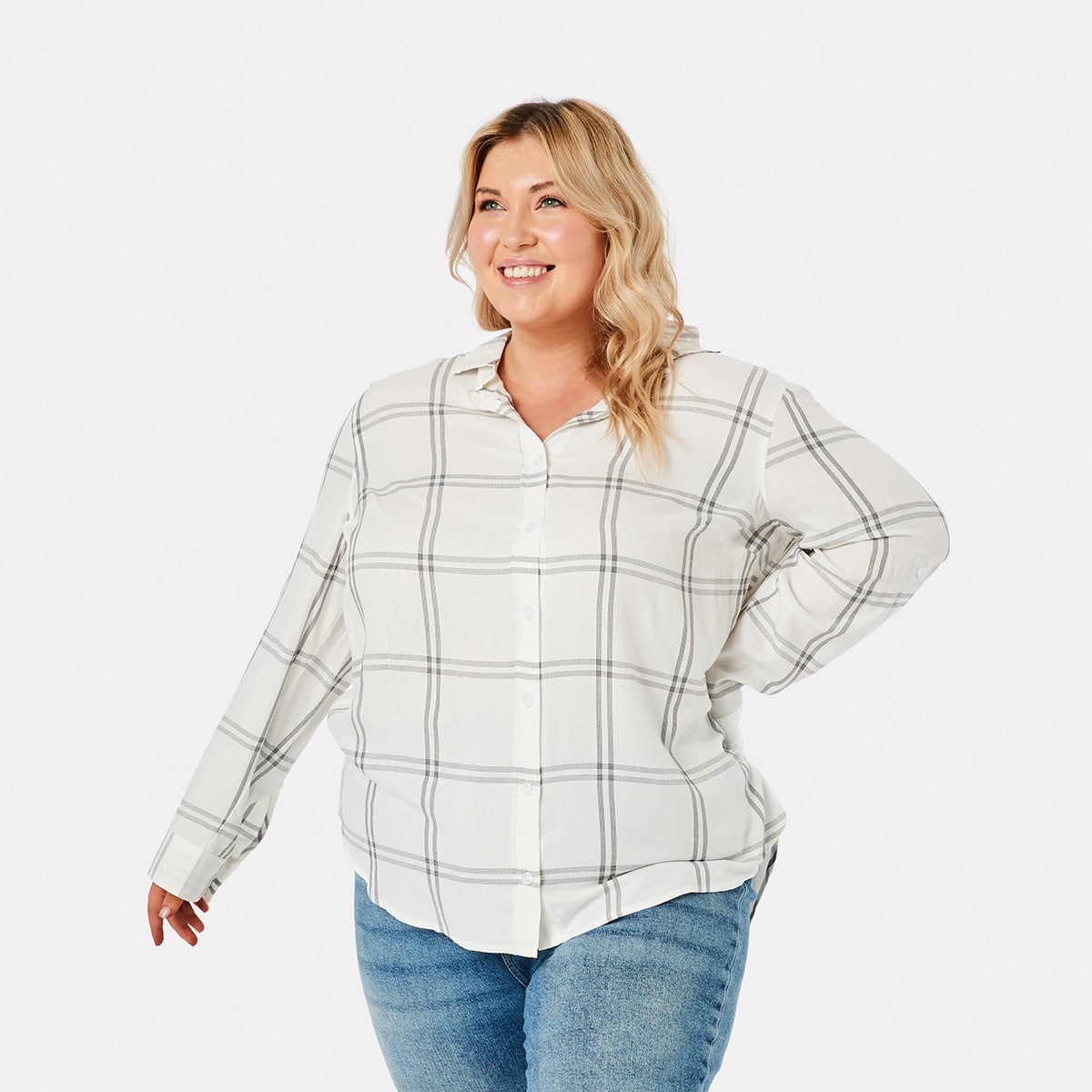 Curve Long Sleeve Relaxed Shirt - Kmart