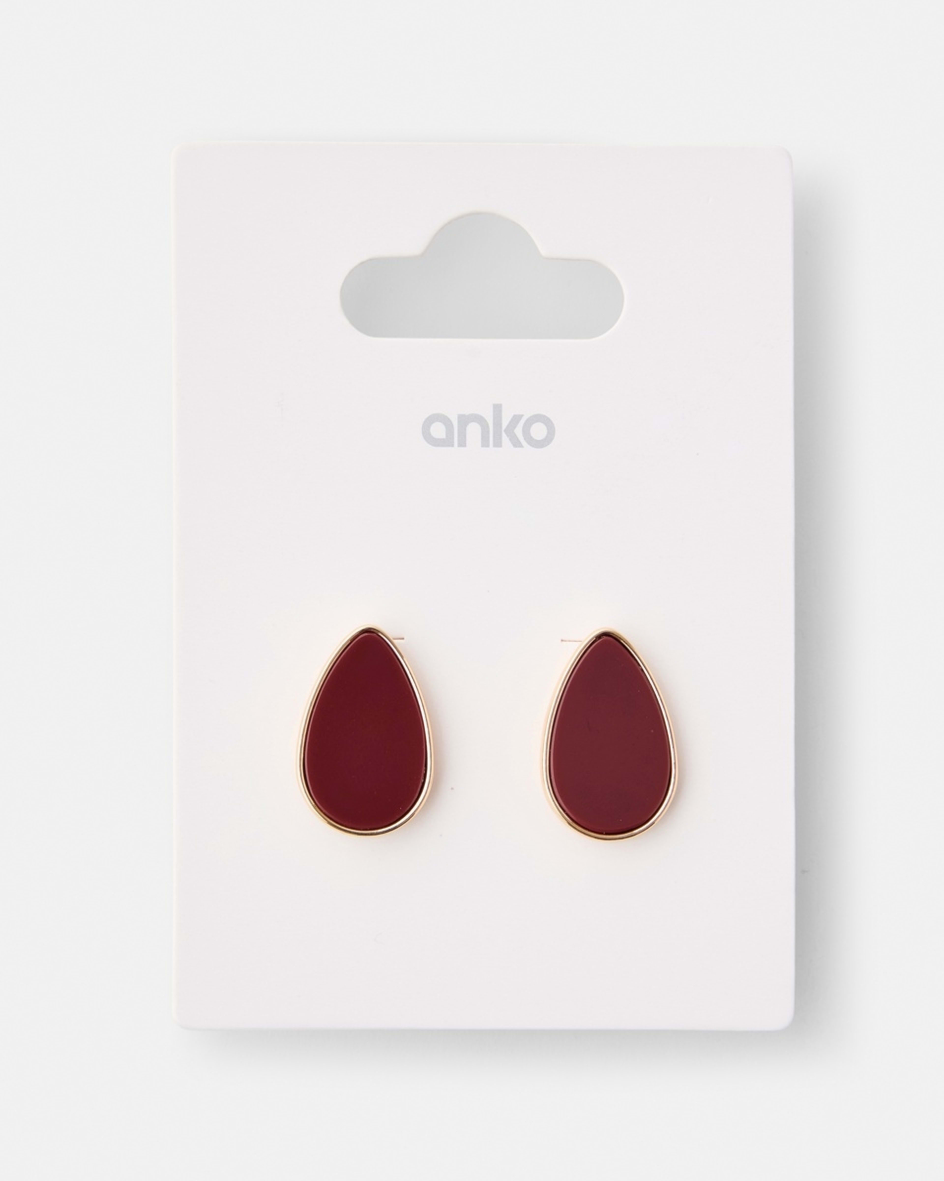 5 Stud Earrings - Red and Gold Tone Red, 5 of 5