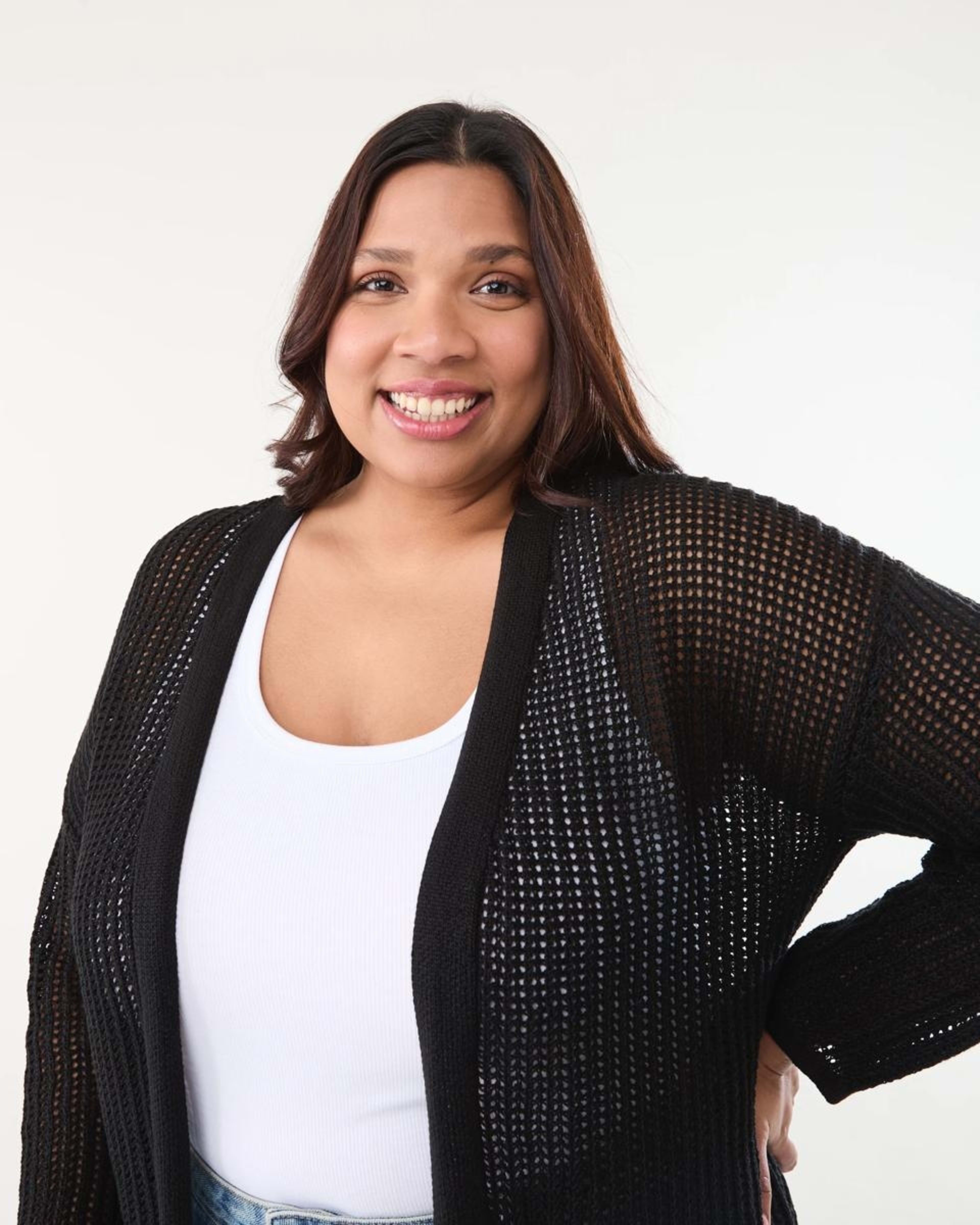 4 Curve Long Sleeve Crochet Cardigan BLACK, 4 of 5