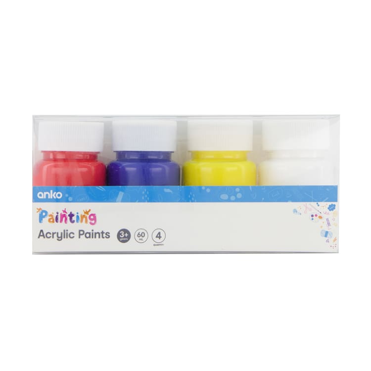 4 Pack Acrylic Paints Primary Colours Kmart