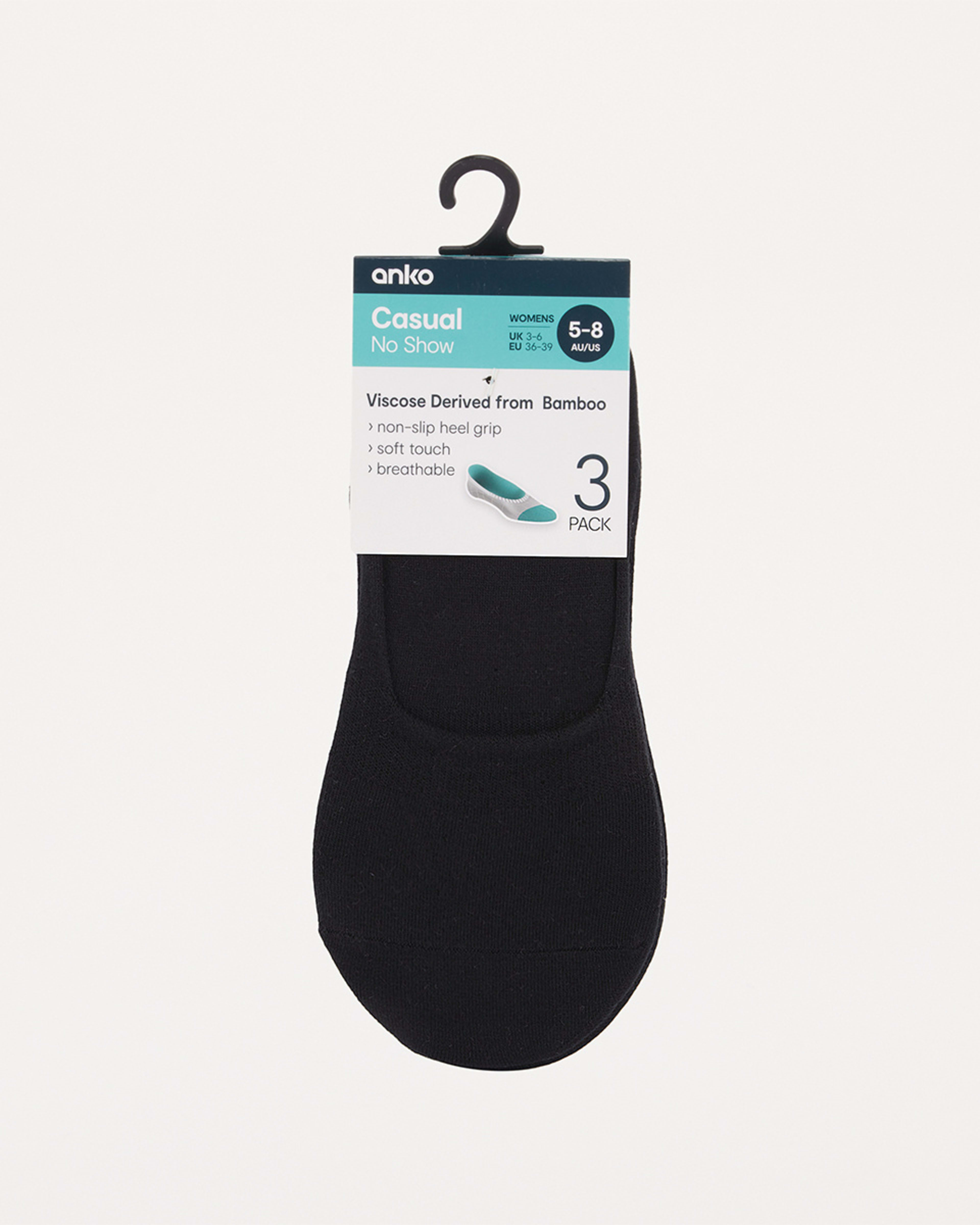3 3 Pack Bamboo Footlets Black, 3 of 3