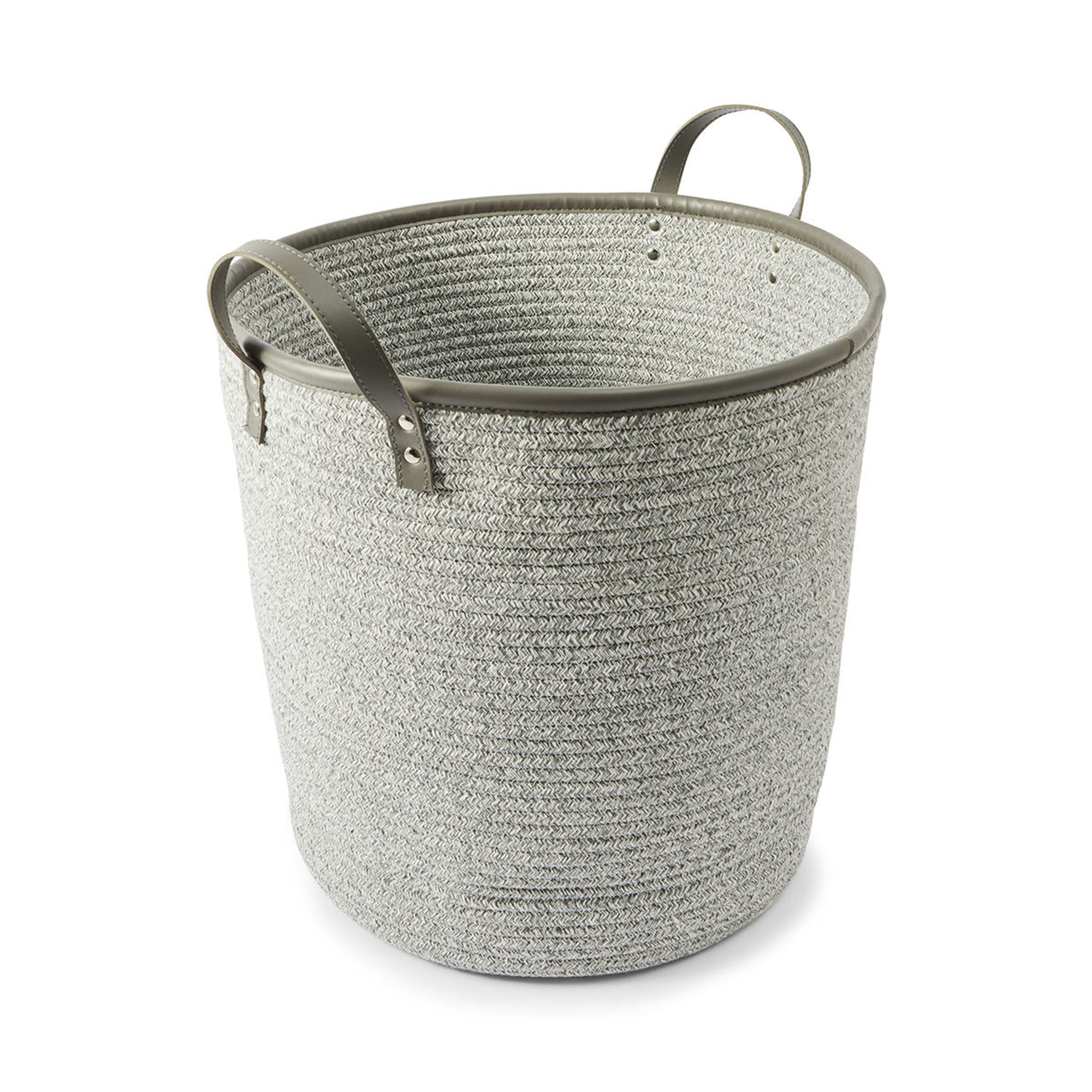 3 Cotton Rope Basket with Faux Leather Handles - Grey, 3 of 6