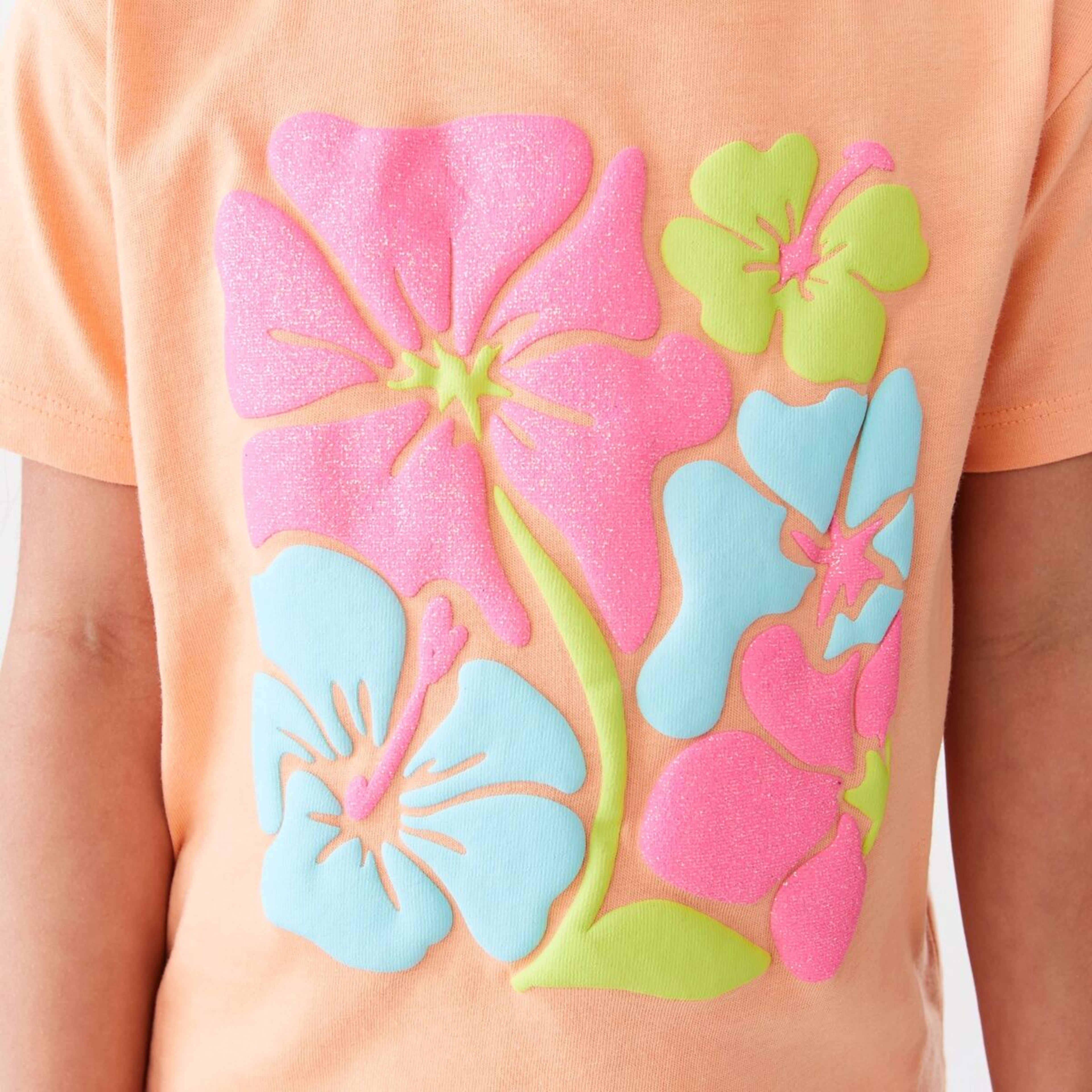 4 Short Sleeve Placement Print T-shirt Org Flower, 4 of 9
