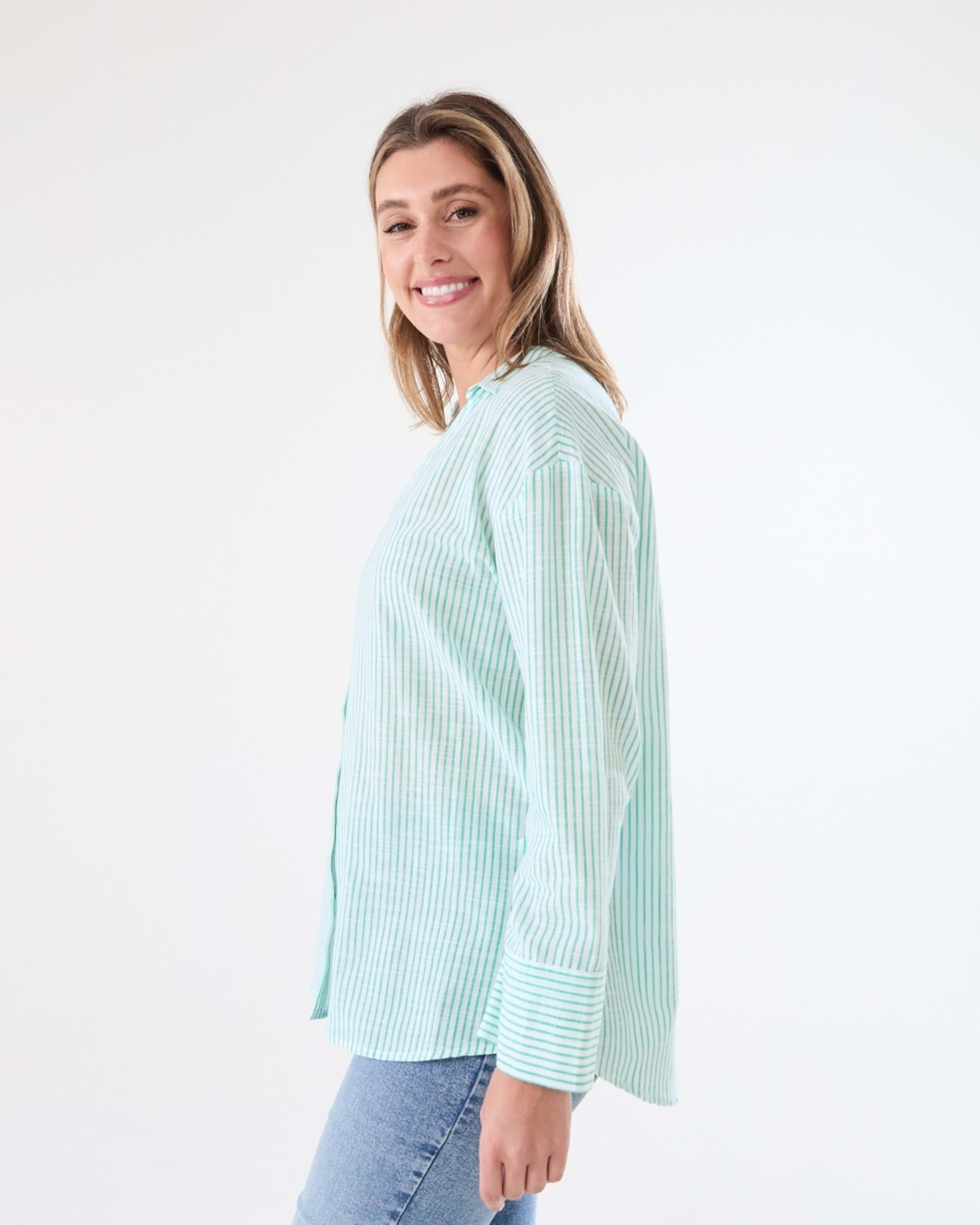 2 Long Sleeve Cotton Slub Stripe Shirt MONO STRIPE GREEN, 2 of 5