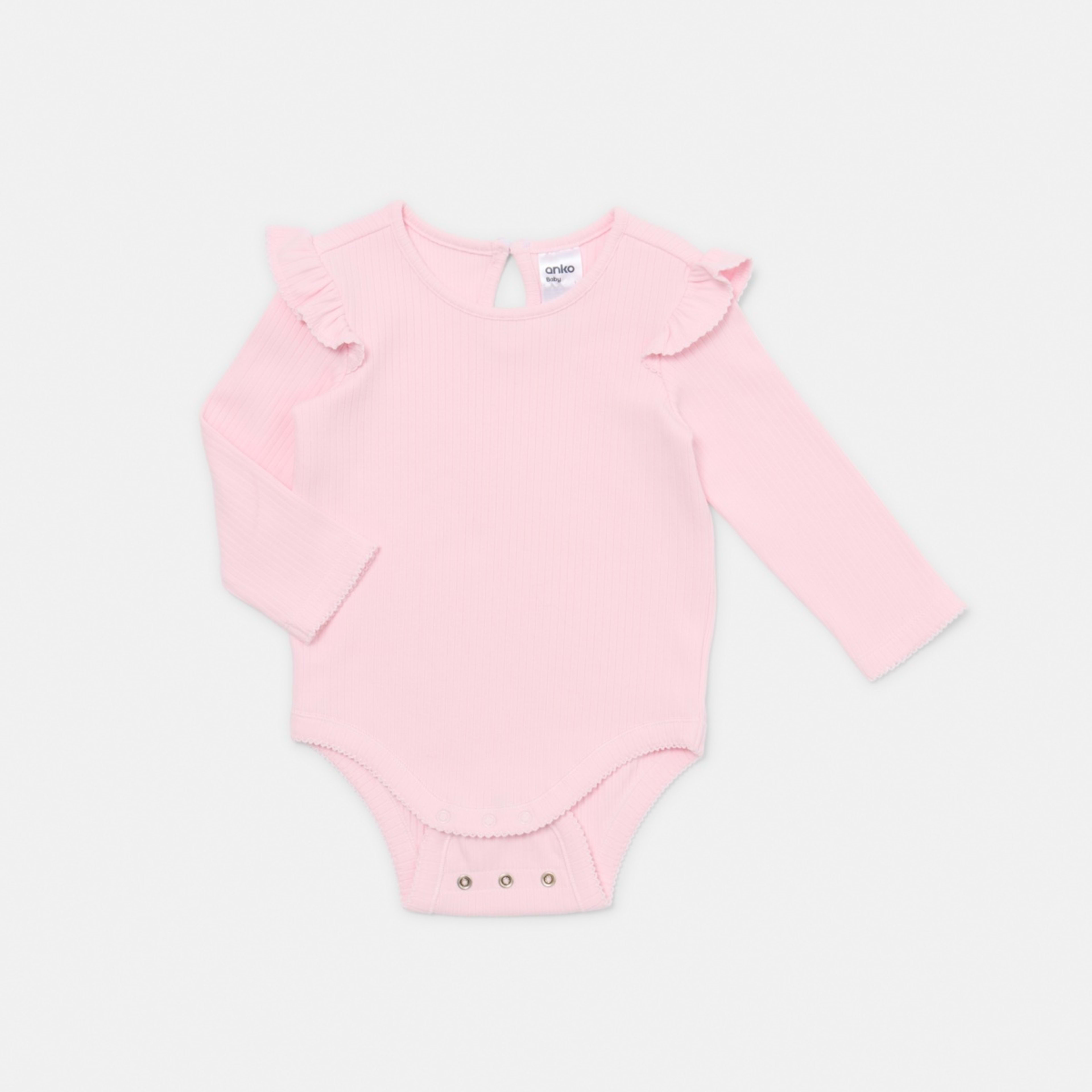1 Frill Rib Bodysuit Dessert Pink, 1 of 4