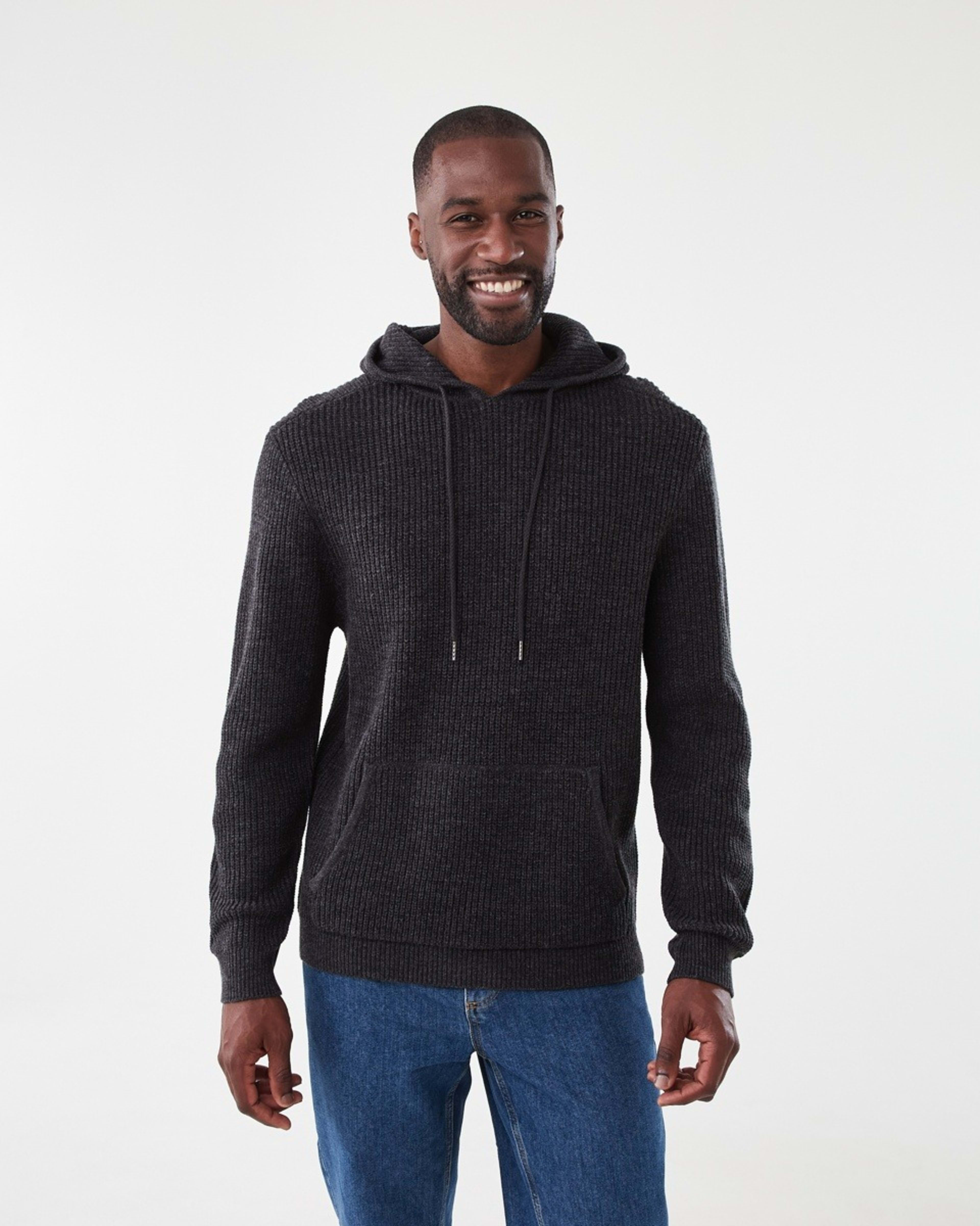 1 Hooded Knit Pullover Black Marle