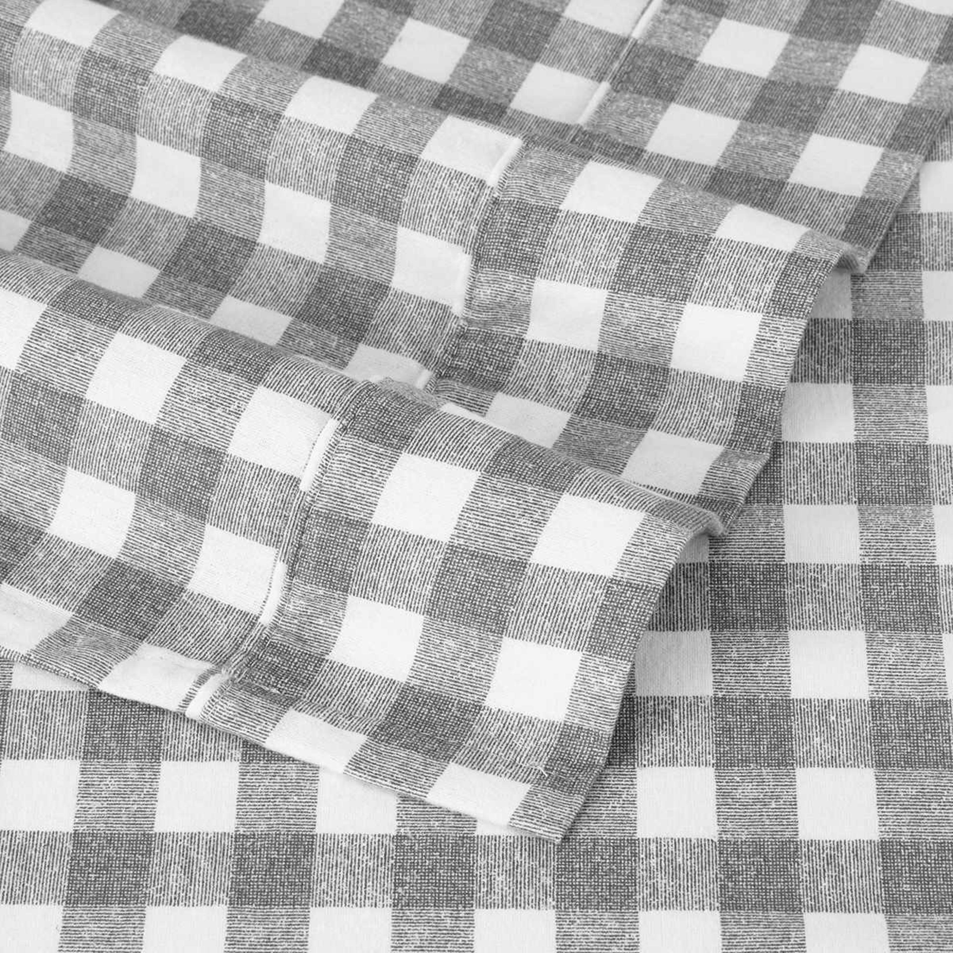 Gingham Cotton Flannelette Sheet Set - Single Bed, Grey - Kmart