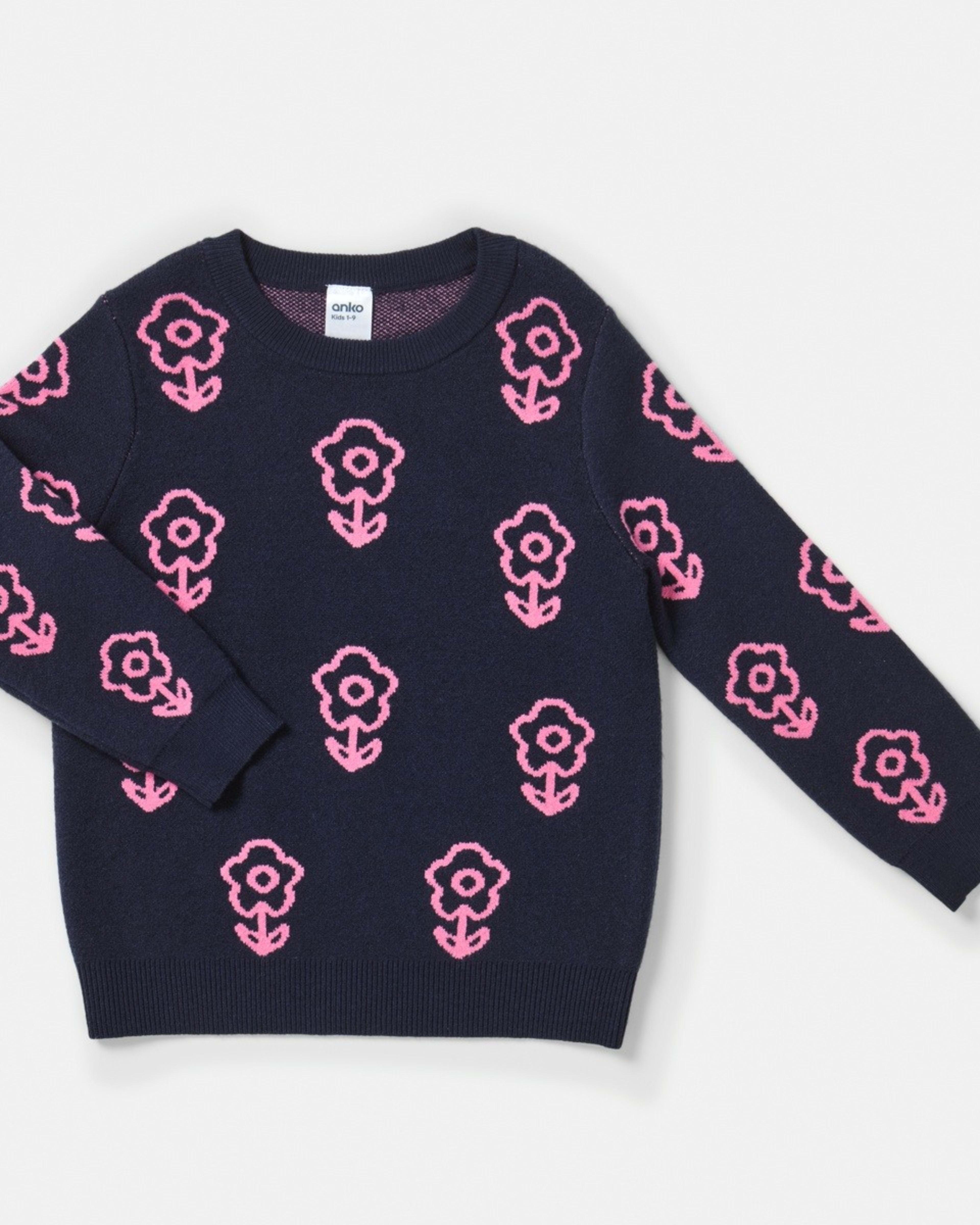 8 Jacquard Knit Jumper Nvy Flower, 8 of 9