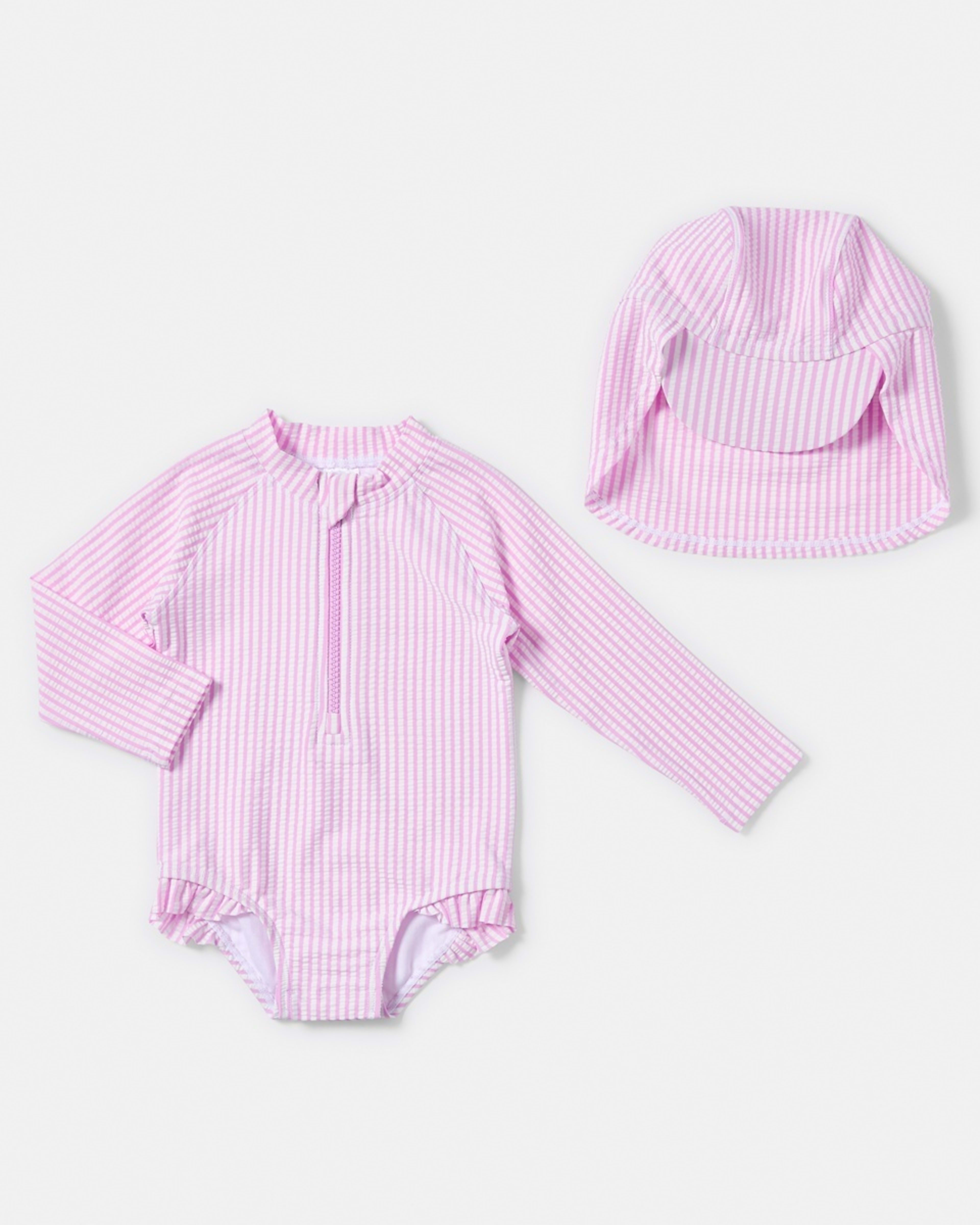 1 Frill Bather Set PINK STRIPES