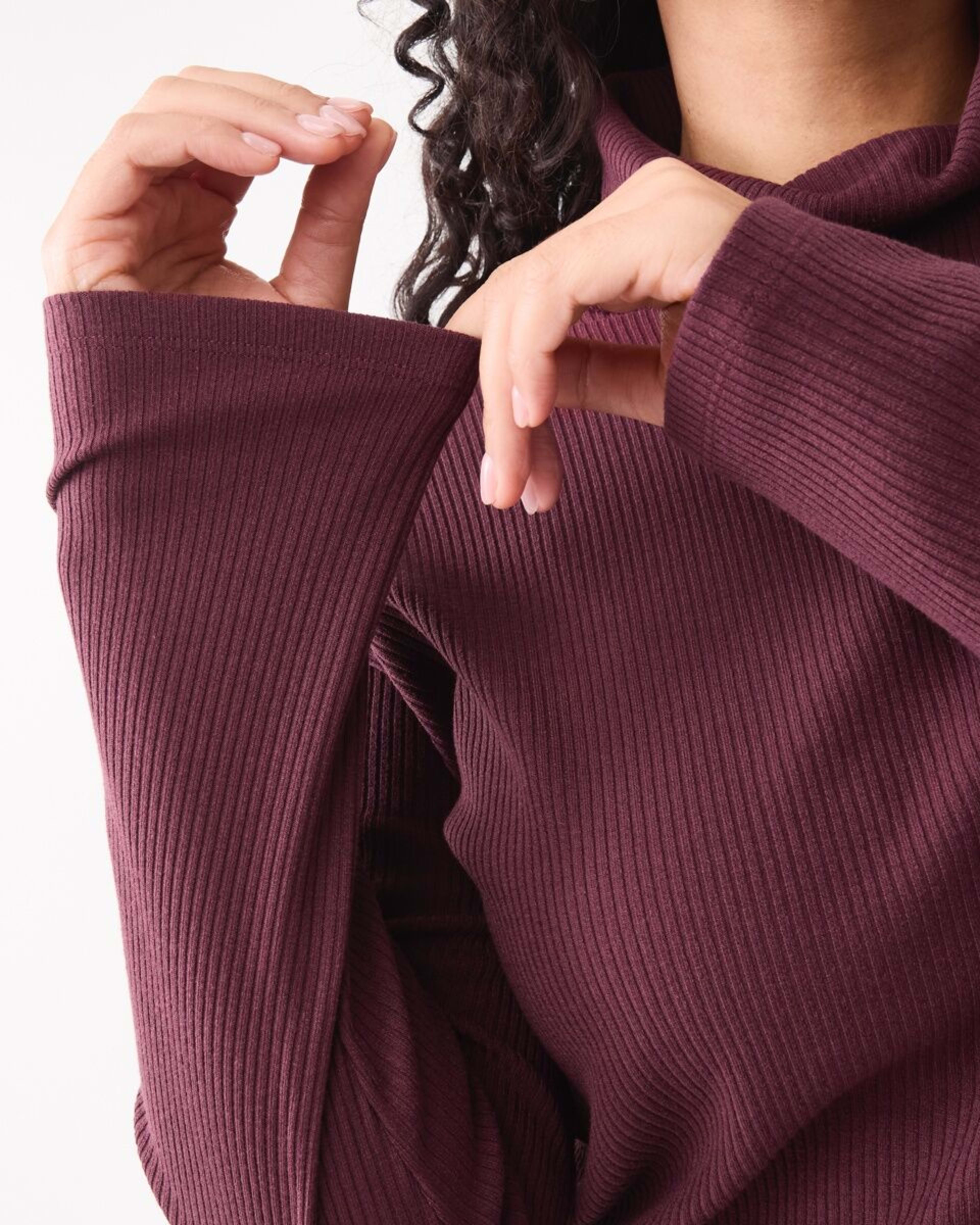 7 Long Sleeve Rib Turtleneck Top Mulberry, 7 of 7