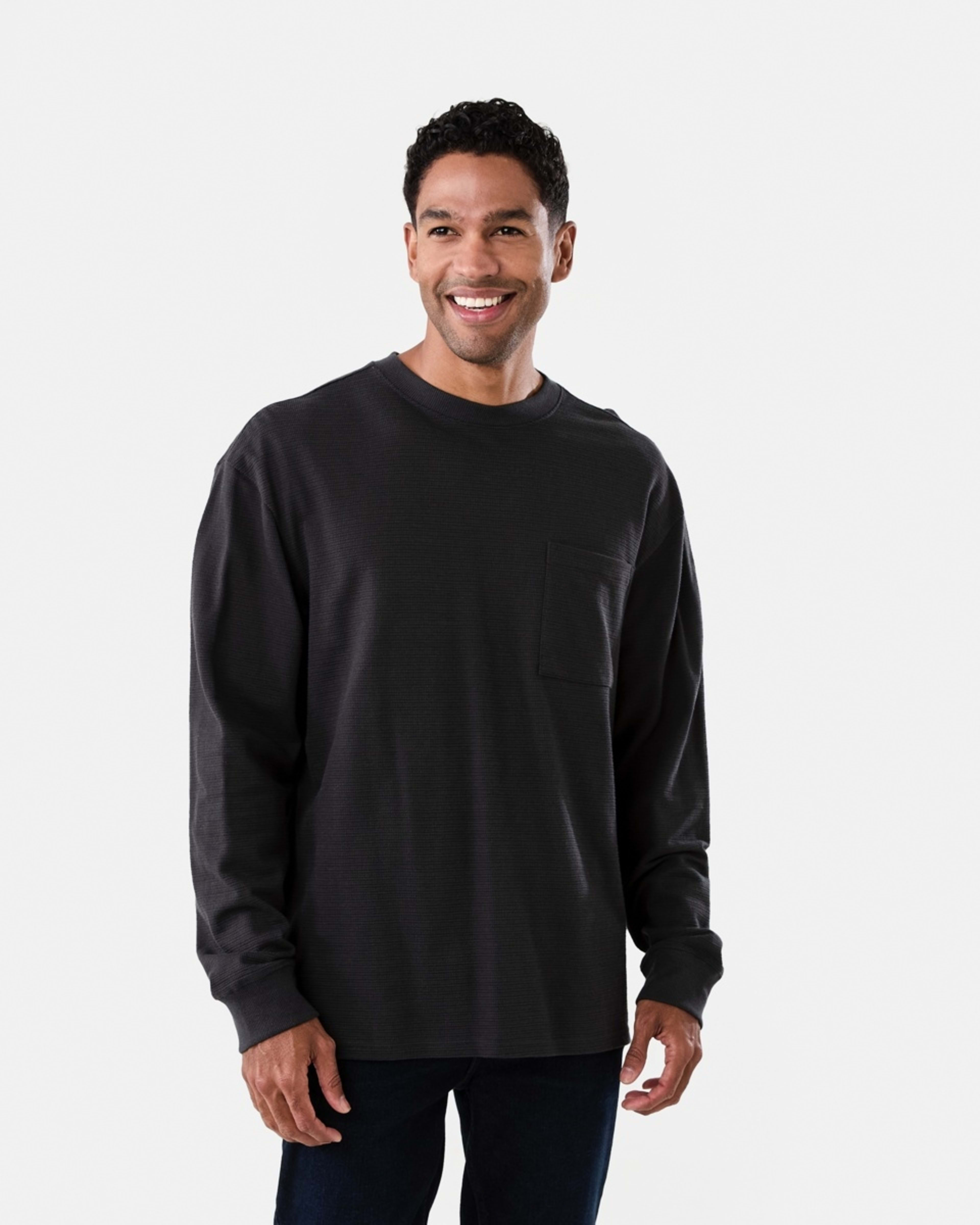 1 Long Sleeve Oversized Textured T-shirt Oyster Black