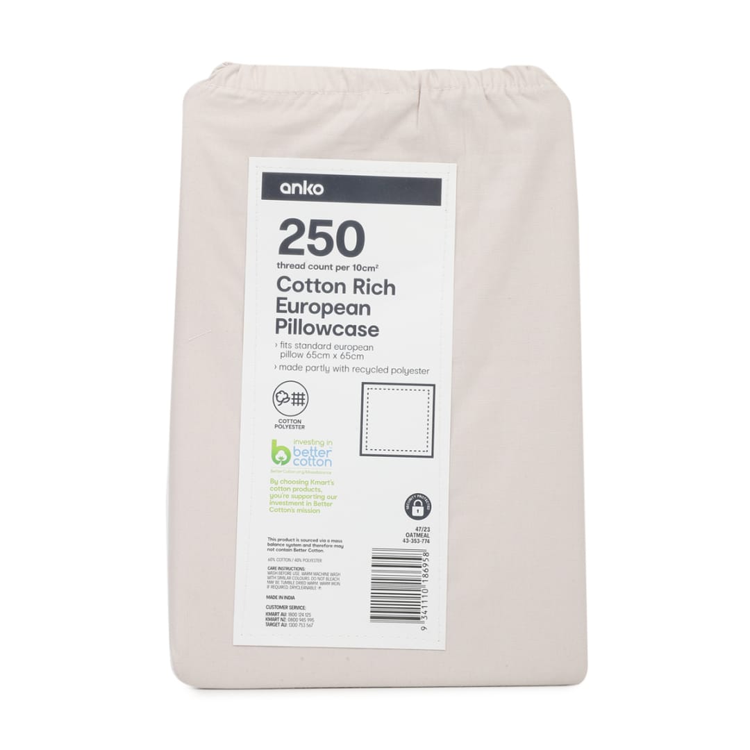 250 Thread Count Cotton Rich European Pillowcase Oatmeal Kmart NZ