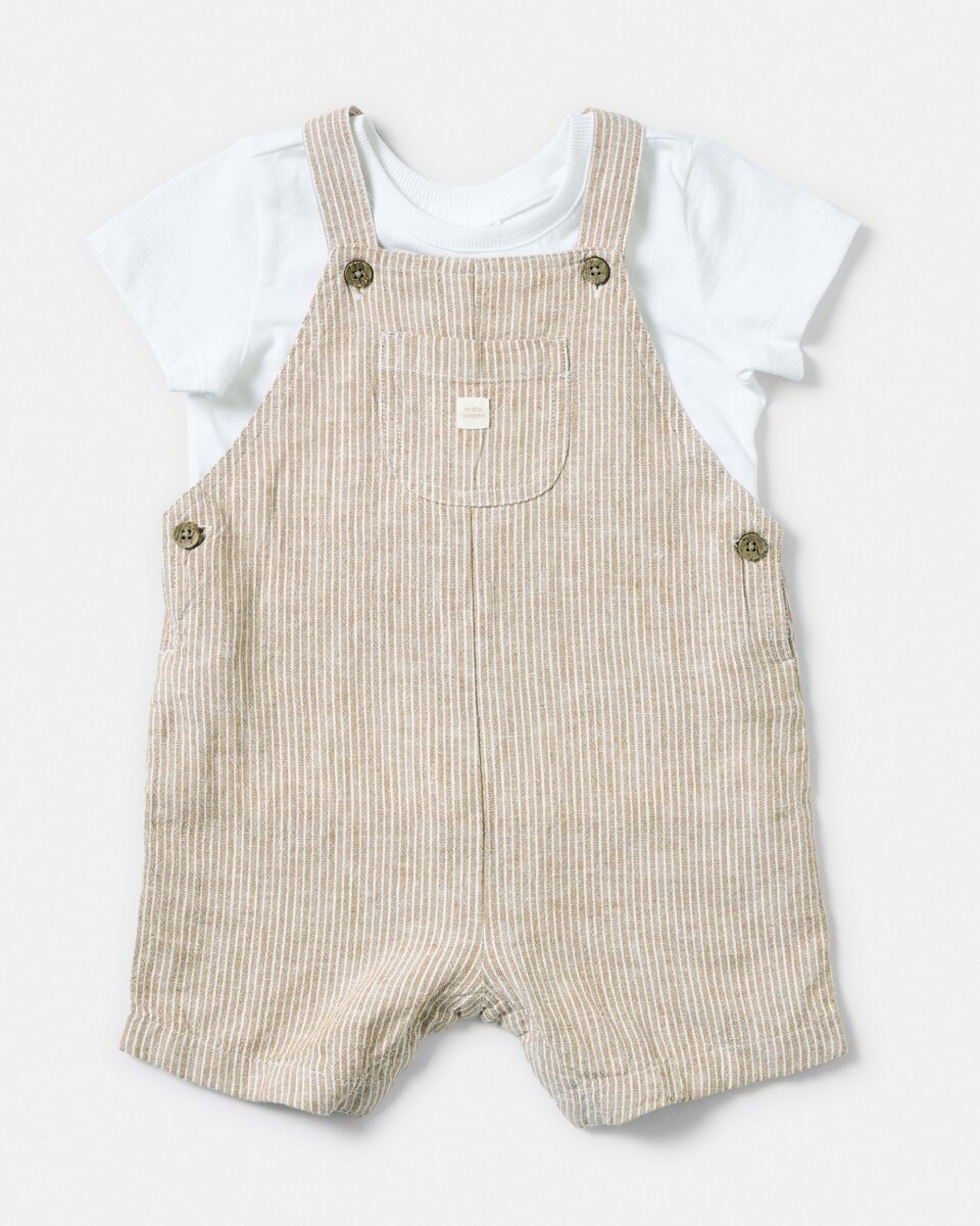 1 Short Sleeve Dungaree Set BROWN STRIPE, 1 of 6