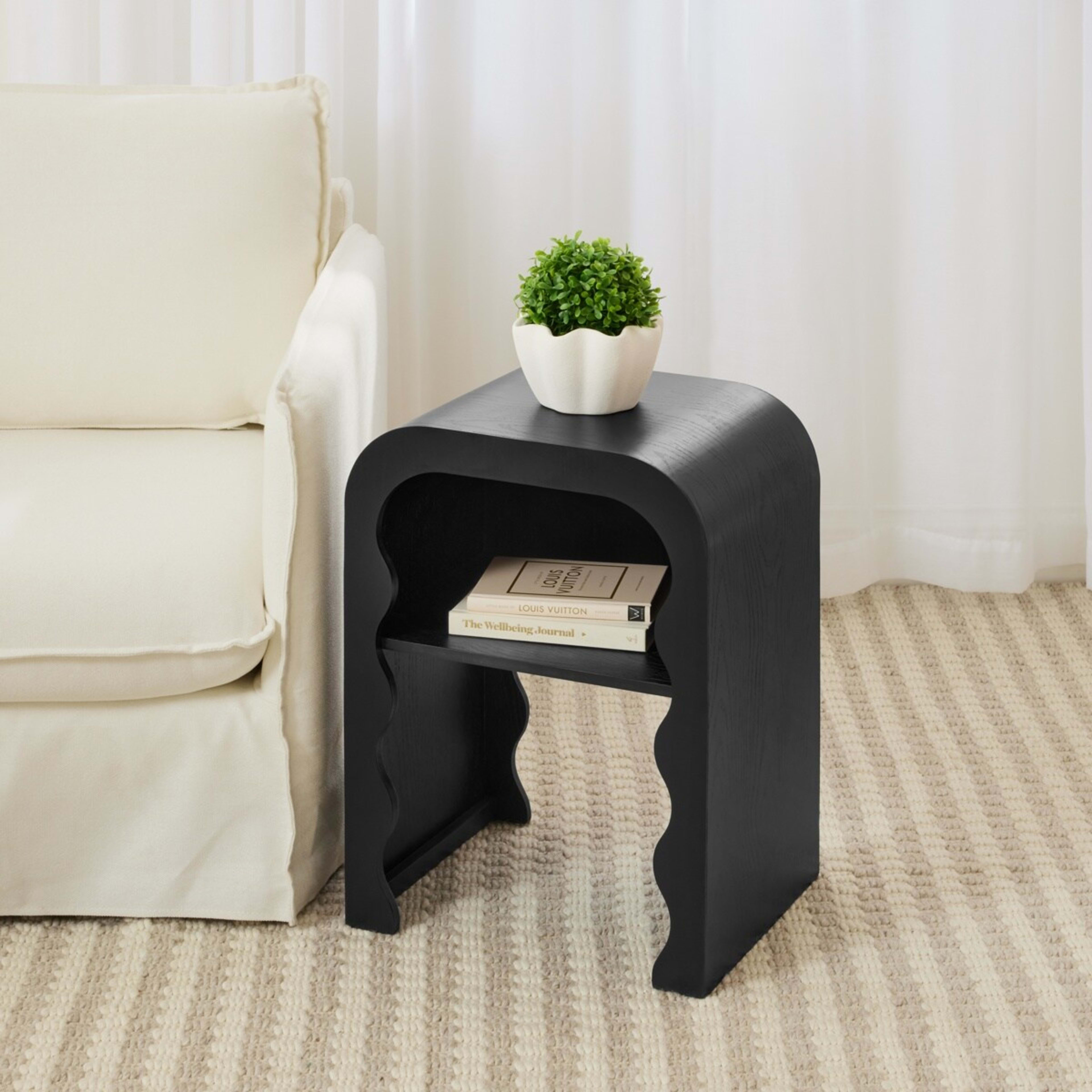 1 Ebony Wave Bedside Table, 1 of 10