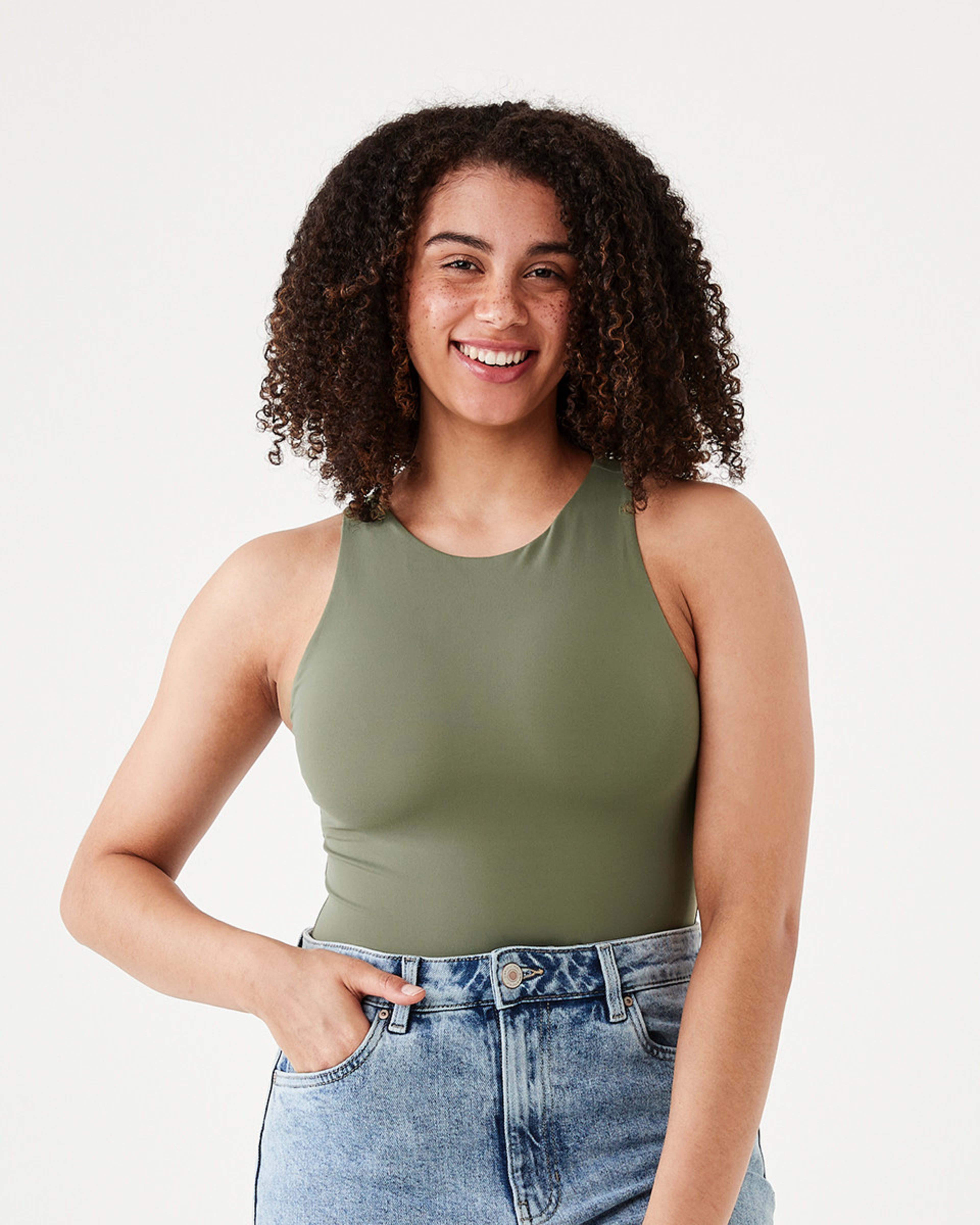1 Sleeveless Halter Bodysuit Pale Khaki