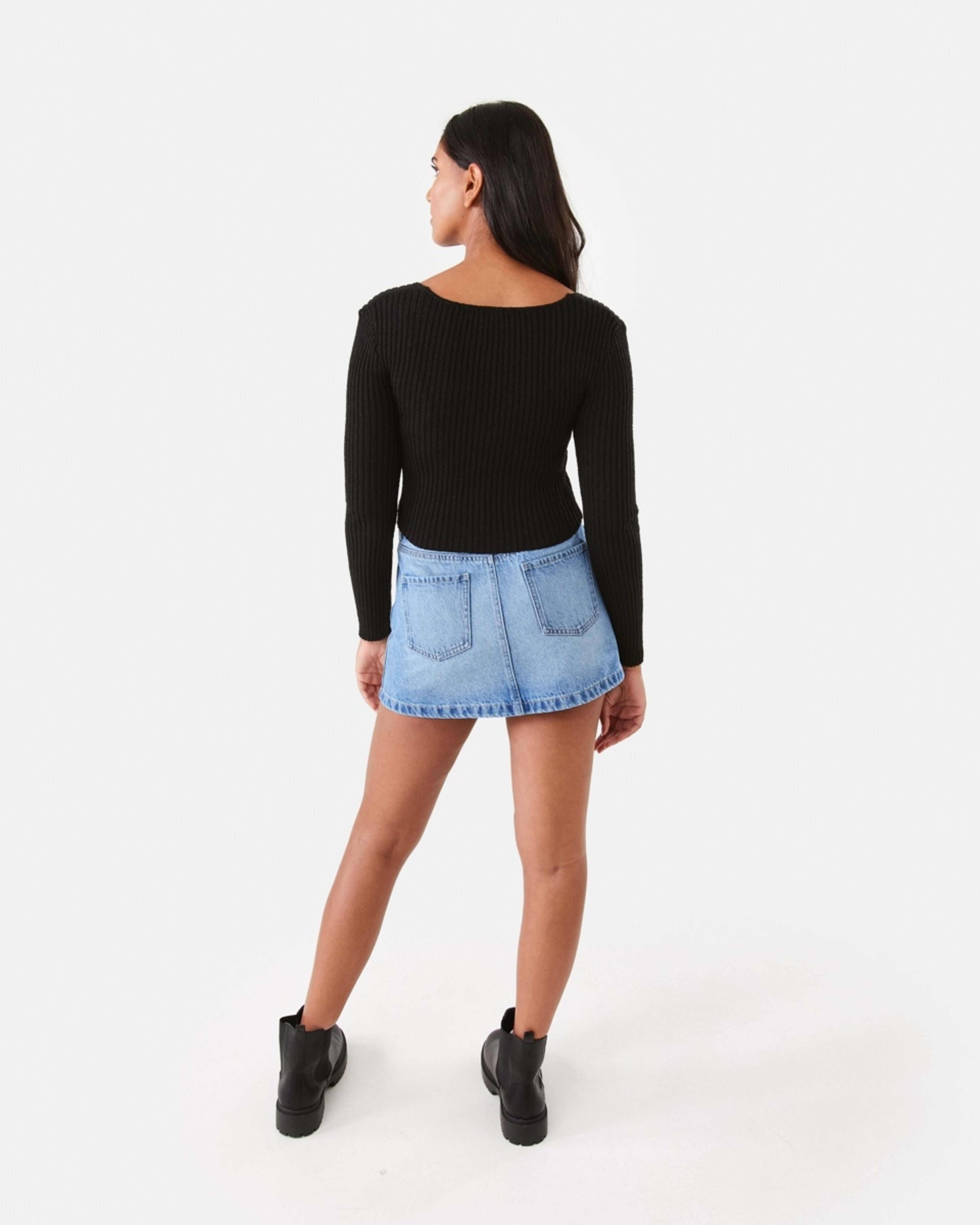 6 Studded Denim Mini Skirt Mid Wash, 6 of 9