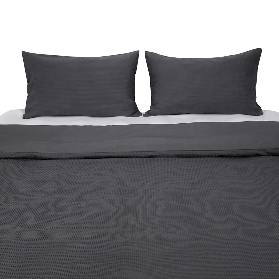 Waffle Cotton Quilt Cover Set Queen Bed, Charcoal Kmart