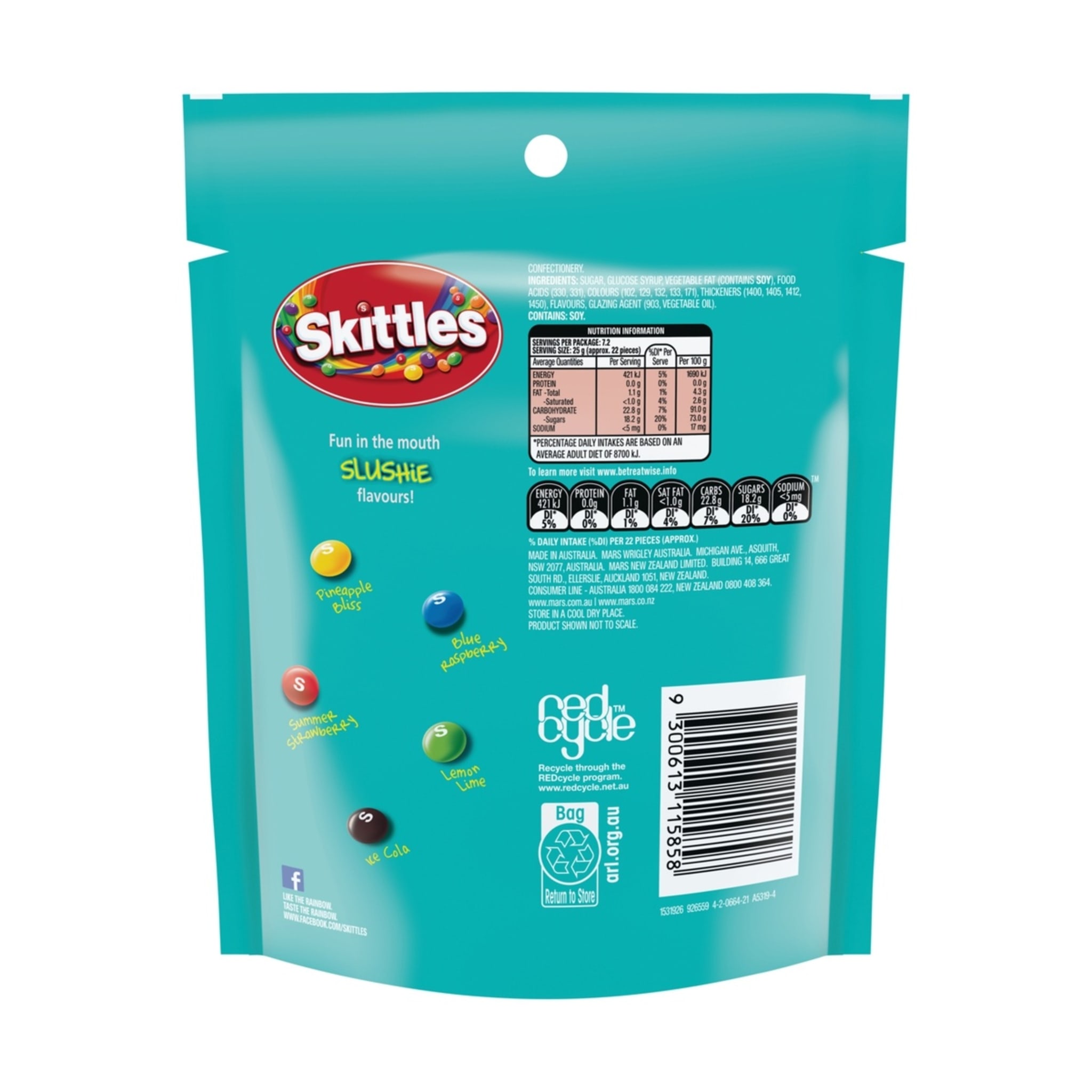 Skittles Slushie Bite Size Chewy Lollies Bag 180g Kmart