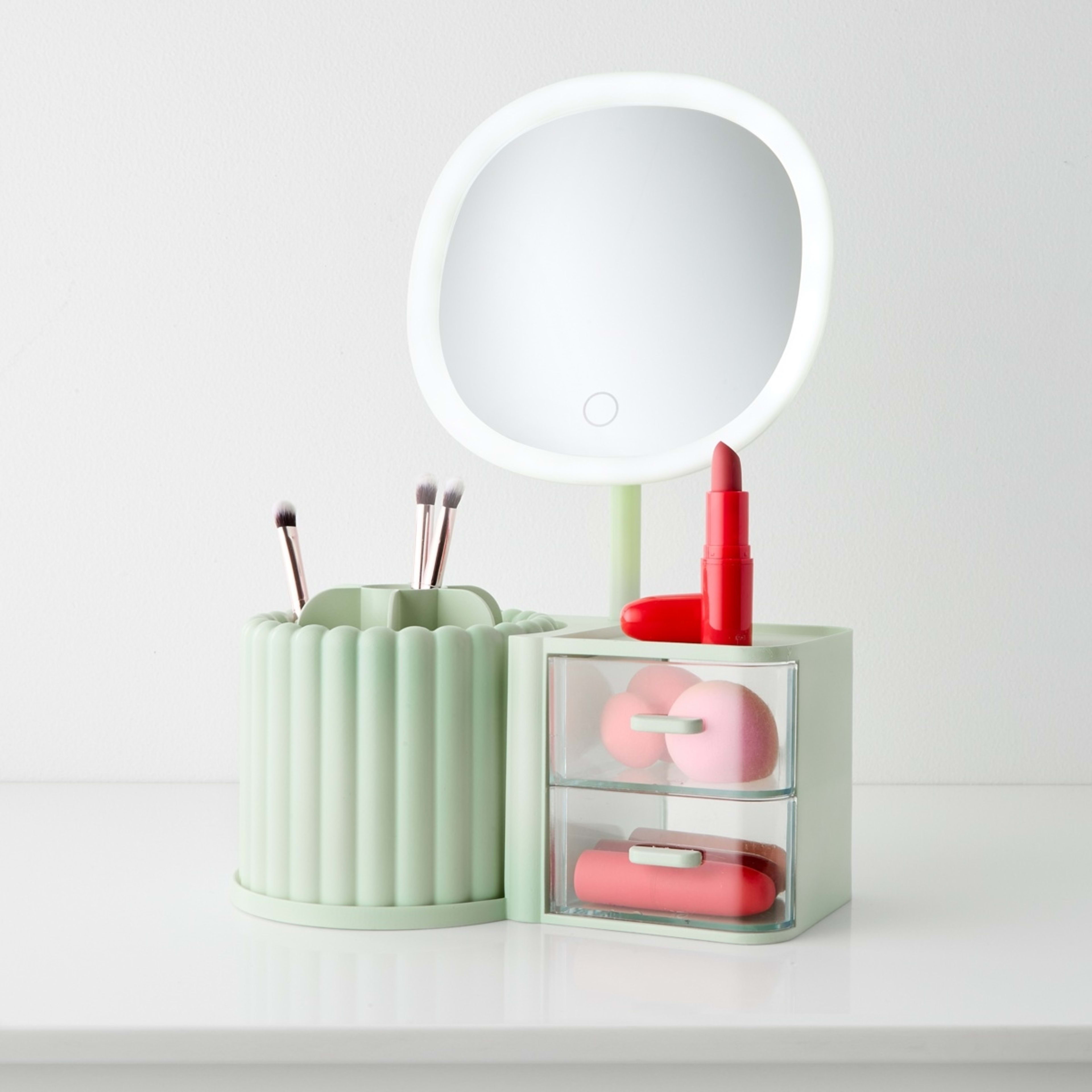 1 Cosmetic Organiser with Mirror - Sage