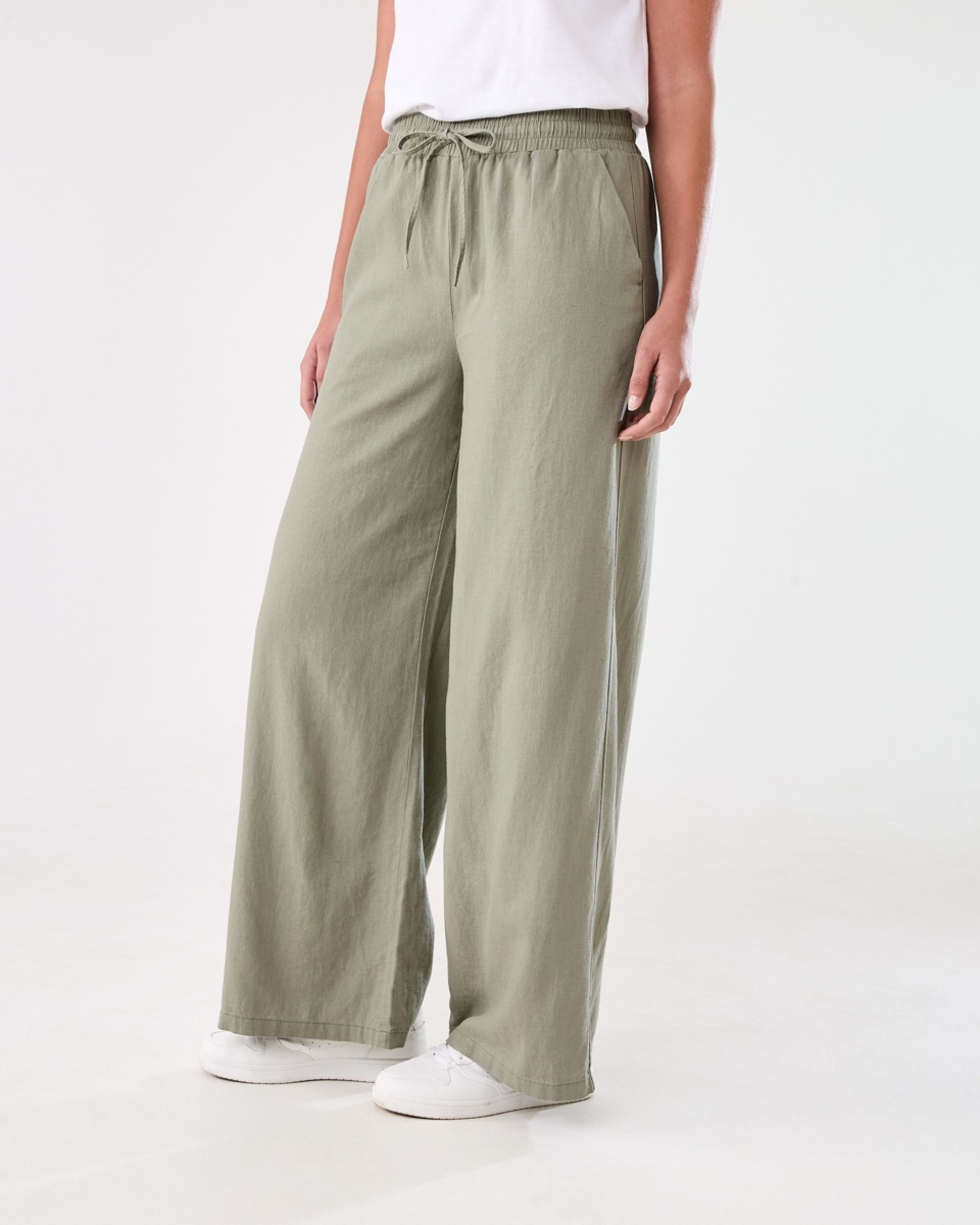 2 Linen Blend Wide Leg Pants LIGHT KHAKI, 2 of 5