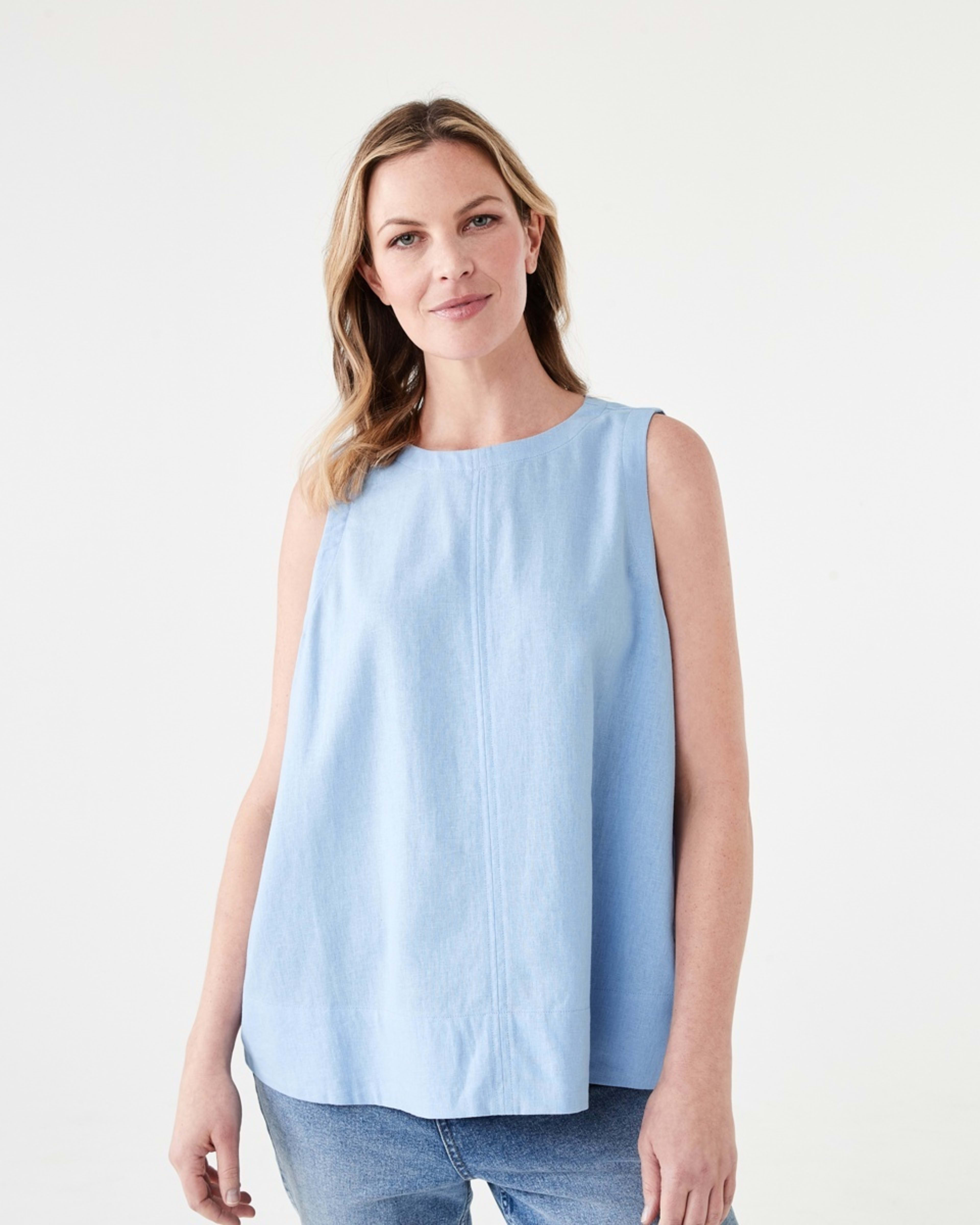 1 Sleeveless Linen Blend Swing Tank BRUNI BLUE, 1 of 5