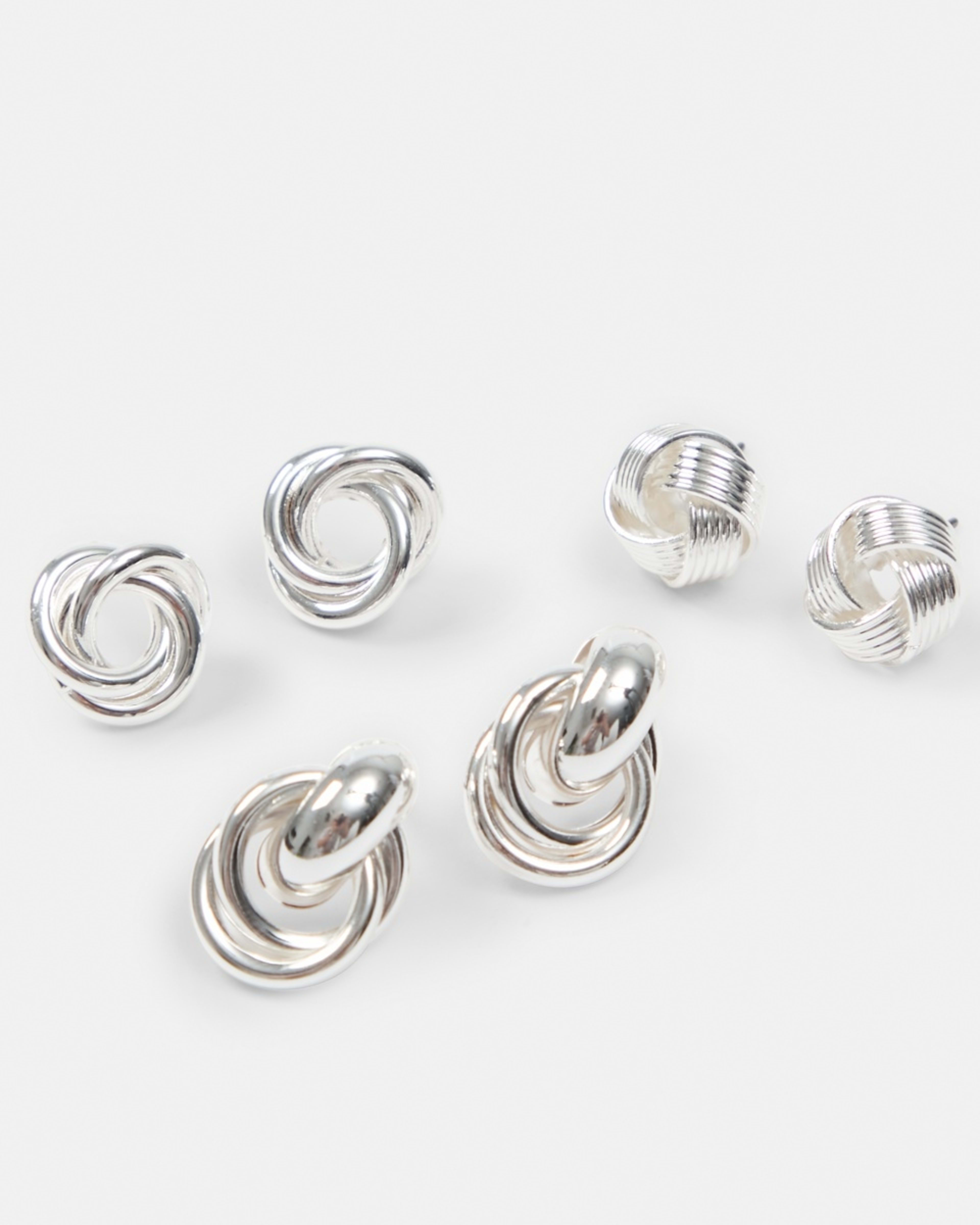 3 3 Pack Statement Stud Earrings Silver, 3 of 5