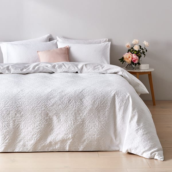 Giselle Cotton Quilt Cover Set - King Bed, White