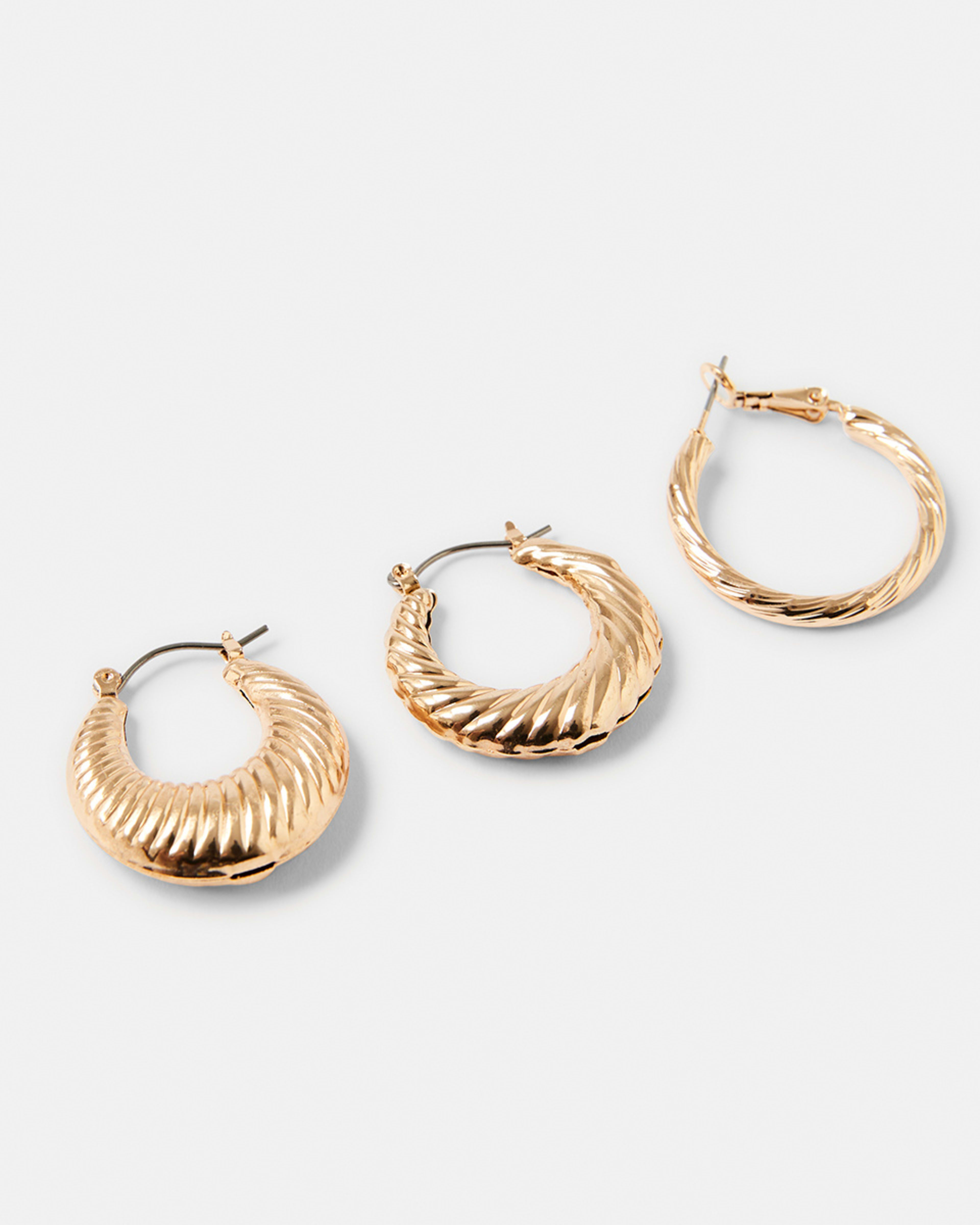 1 3 Pack Textured Hoop Earrings Gold, 1 of 7