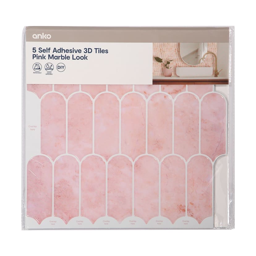 5 Pack Self Adhesive 3D Tiles Pink Marble Look Kmart