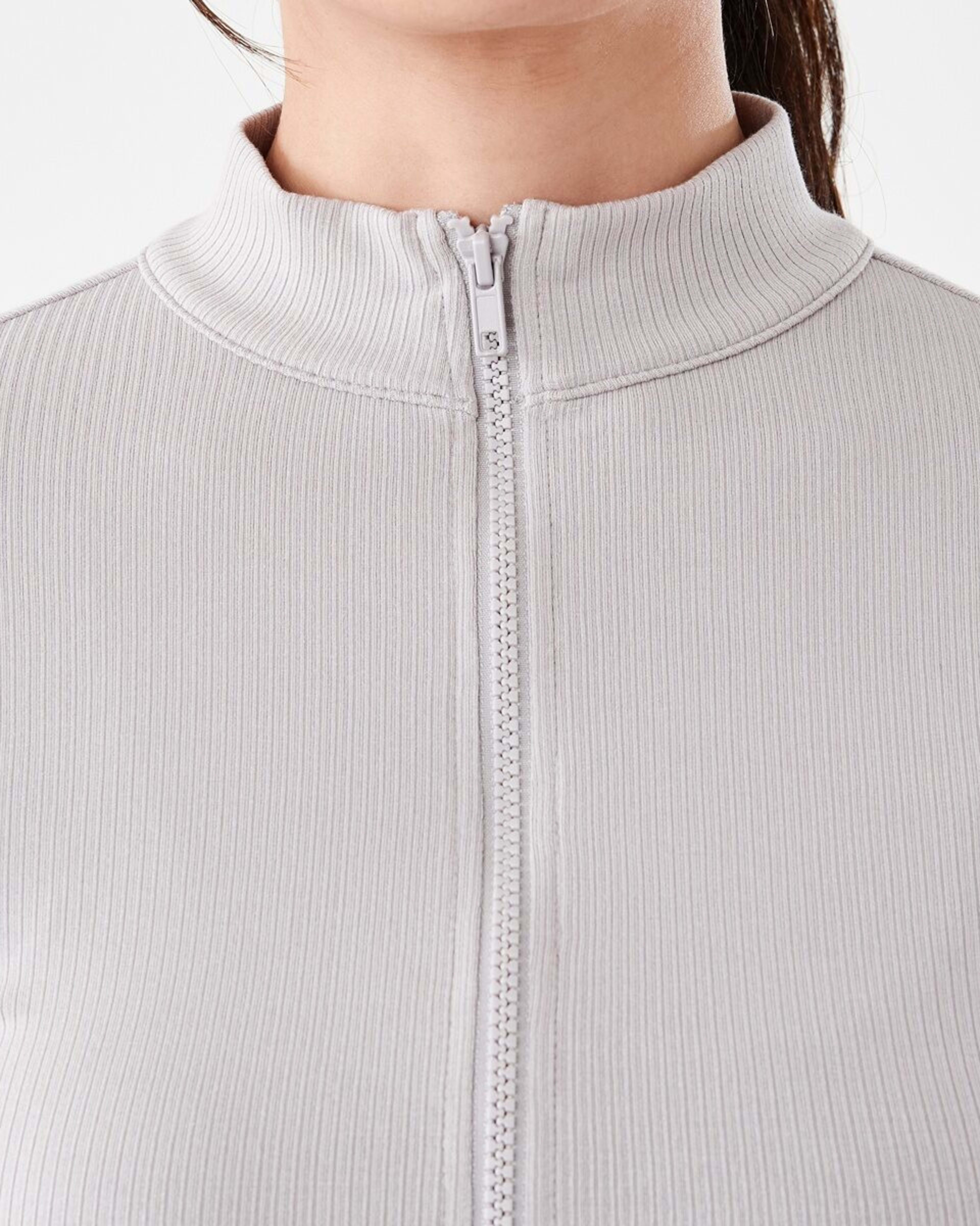 6 Active Womens Ribbed Zip Through Long Sleeve Top Porp Gry, 6 of 7