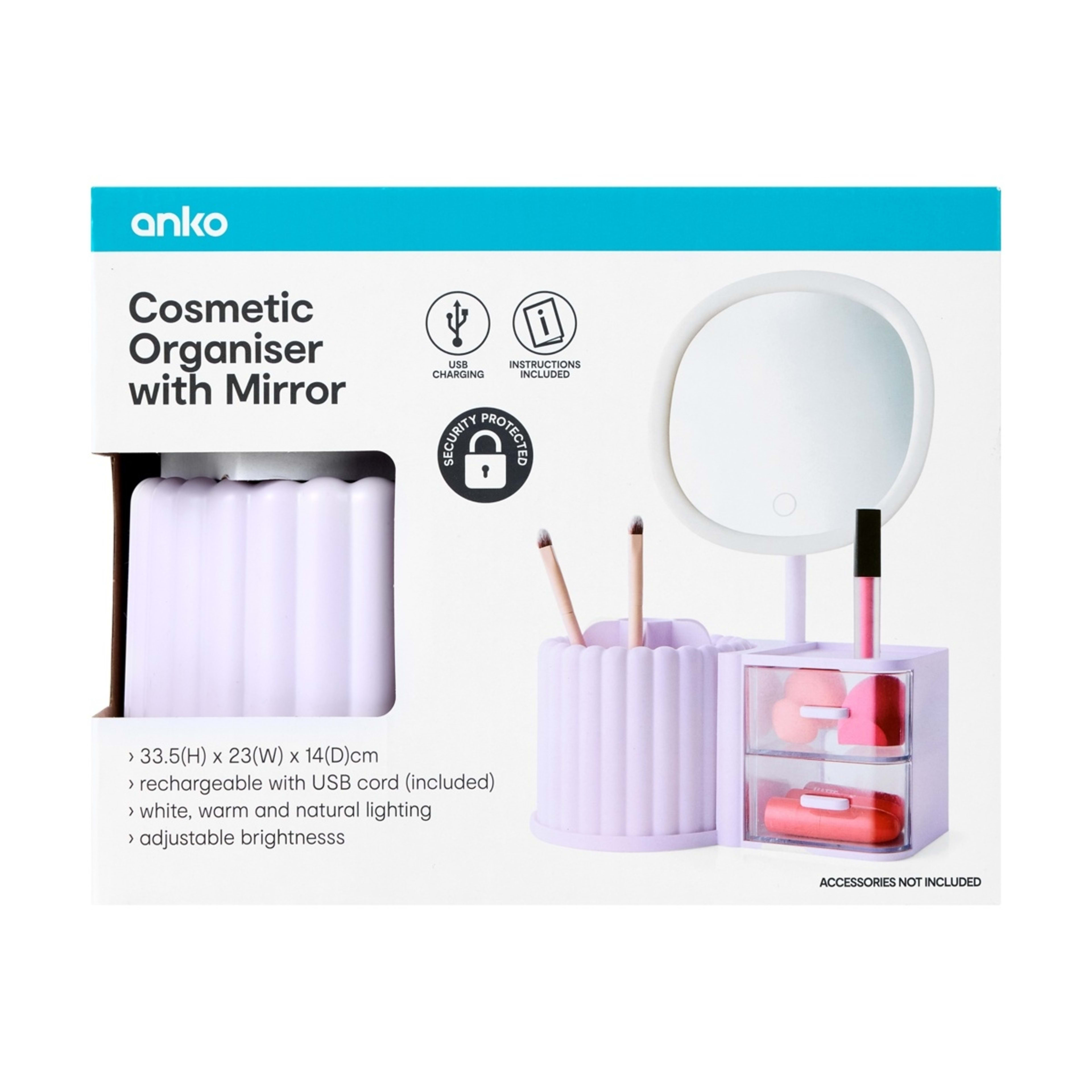 10 Cosmetic Organiser with Mirror - Lilac, 10 of 10