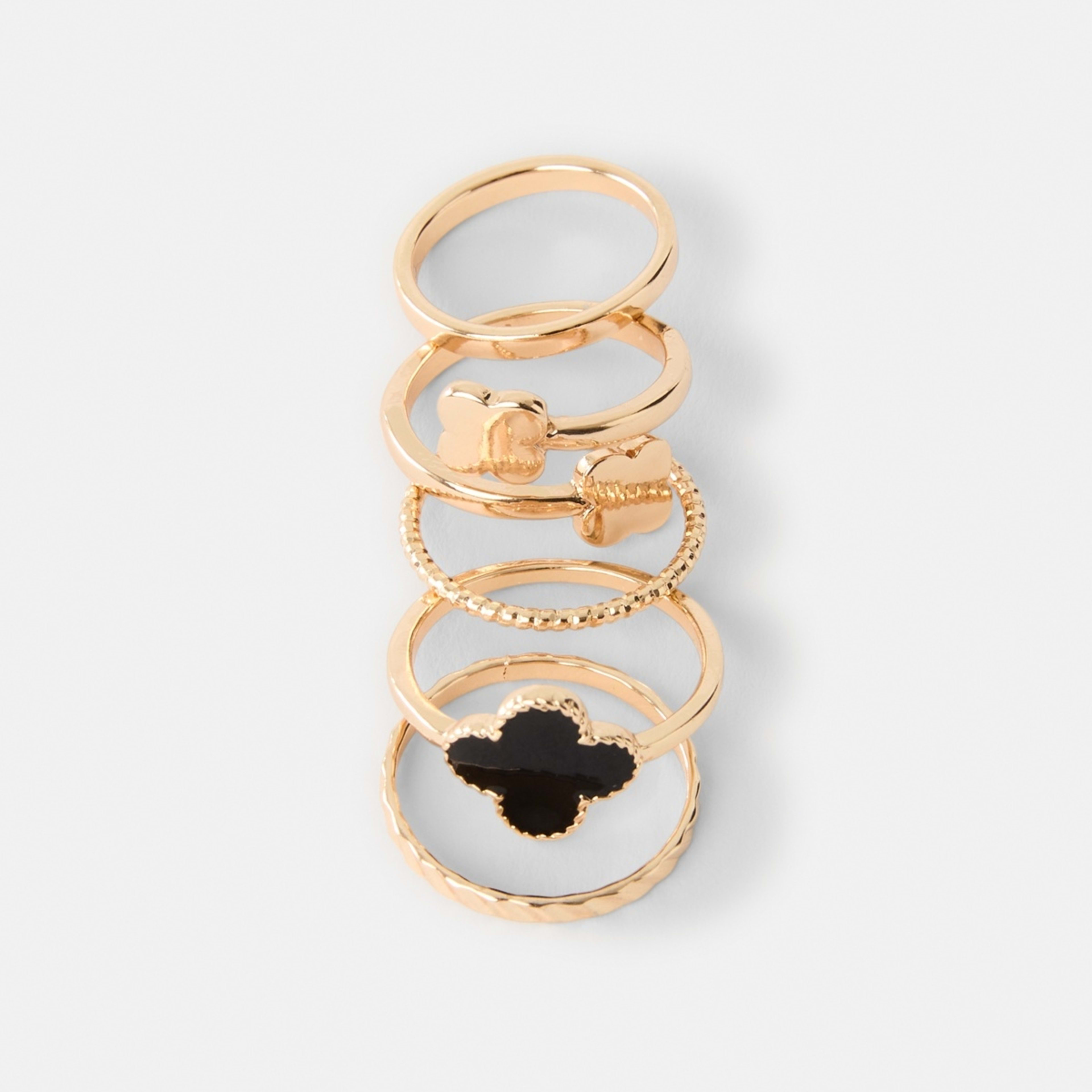 3 5 Pack Clover Rings - Gold Tone and Black, 3 of 5