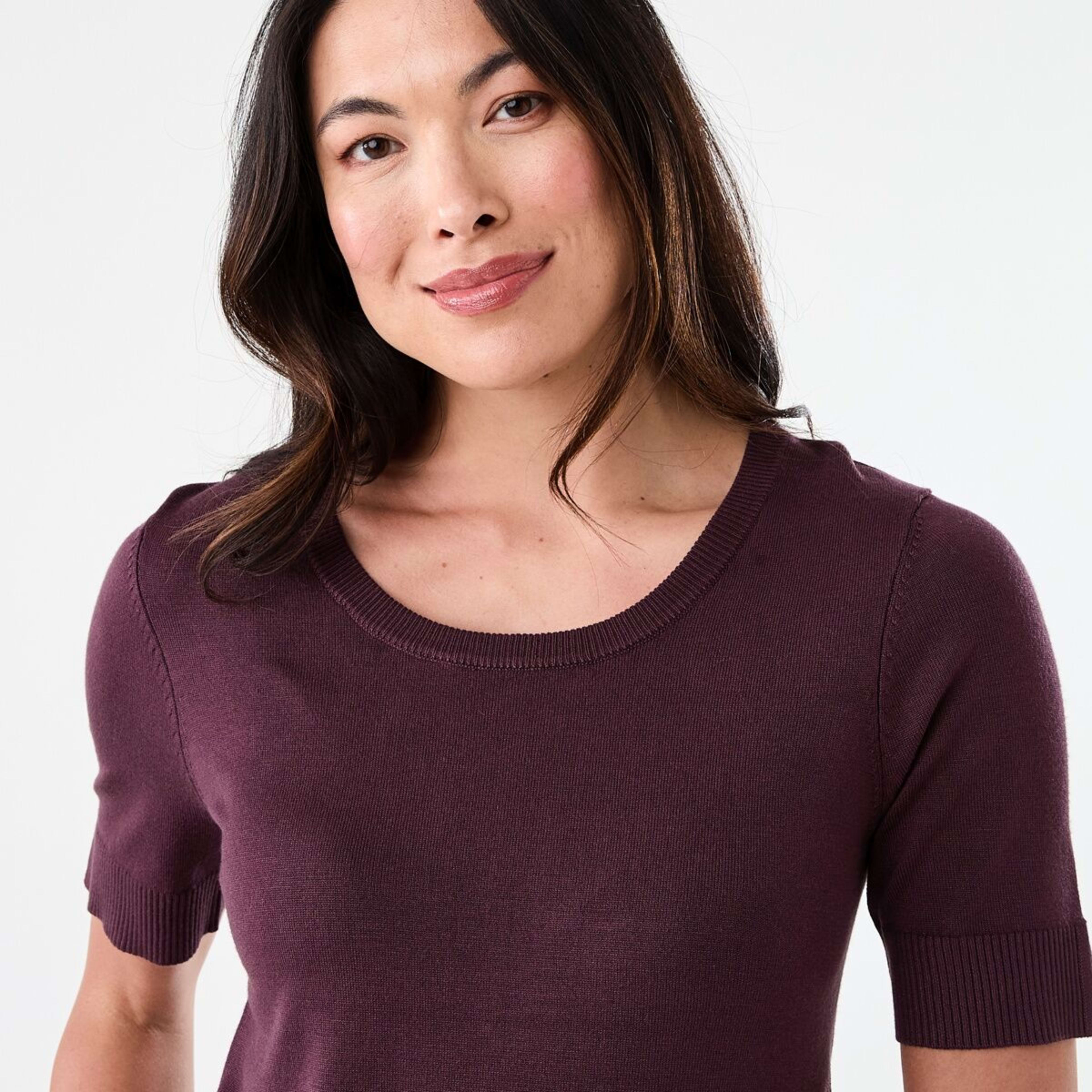 4 Short Elbow Sleeve Crew Neck Top Mulberry, 4 of 6