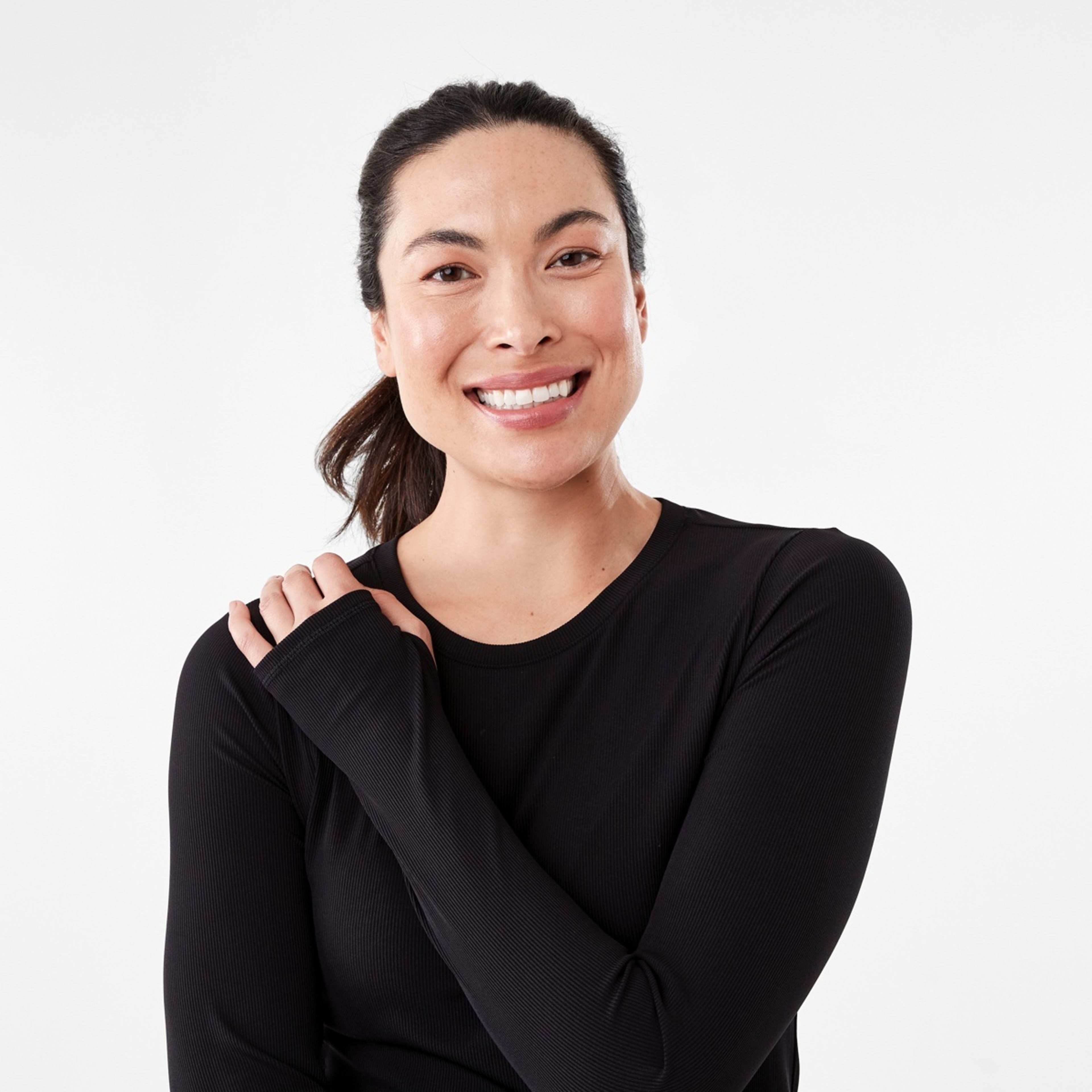 4 Active Womens Long Sleeve Rib T-shirt Black, 4 of 6