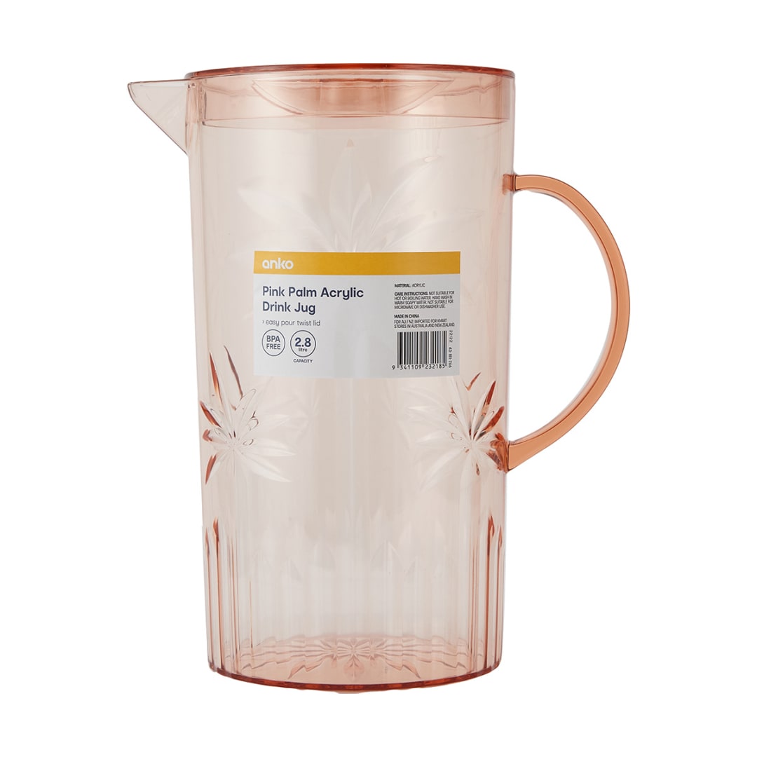 2.8L Pink Palm Acrylic Drink Jug Kmart