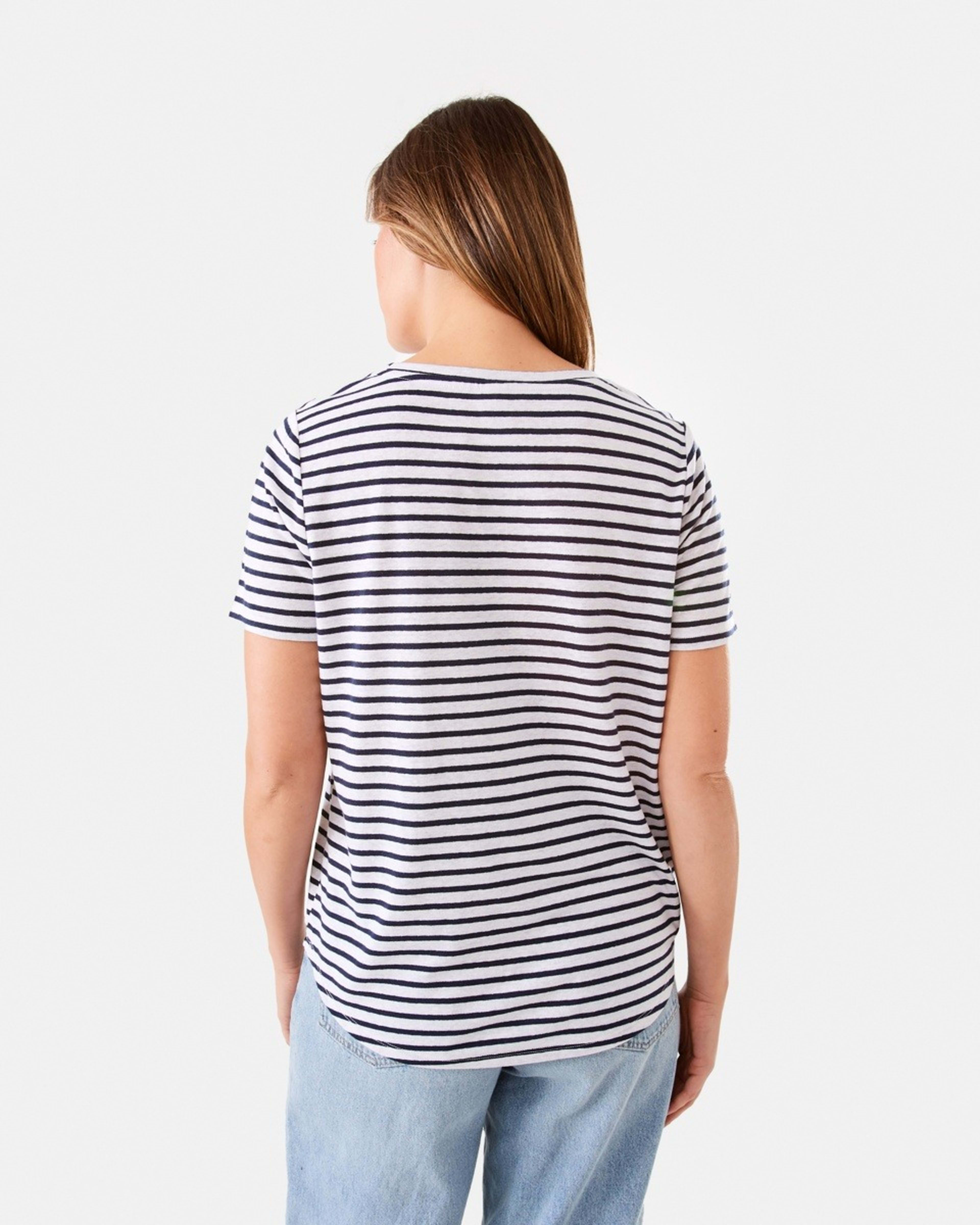 3 Linen Blend Short Sleeve V-Neck T-shirt Strp W, 3 of 7