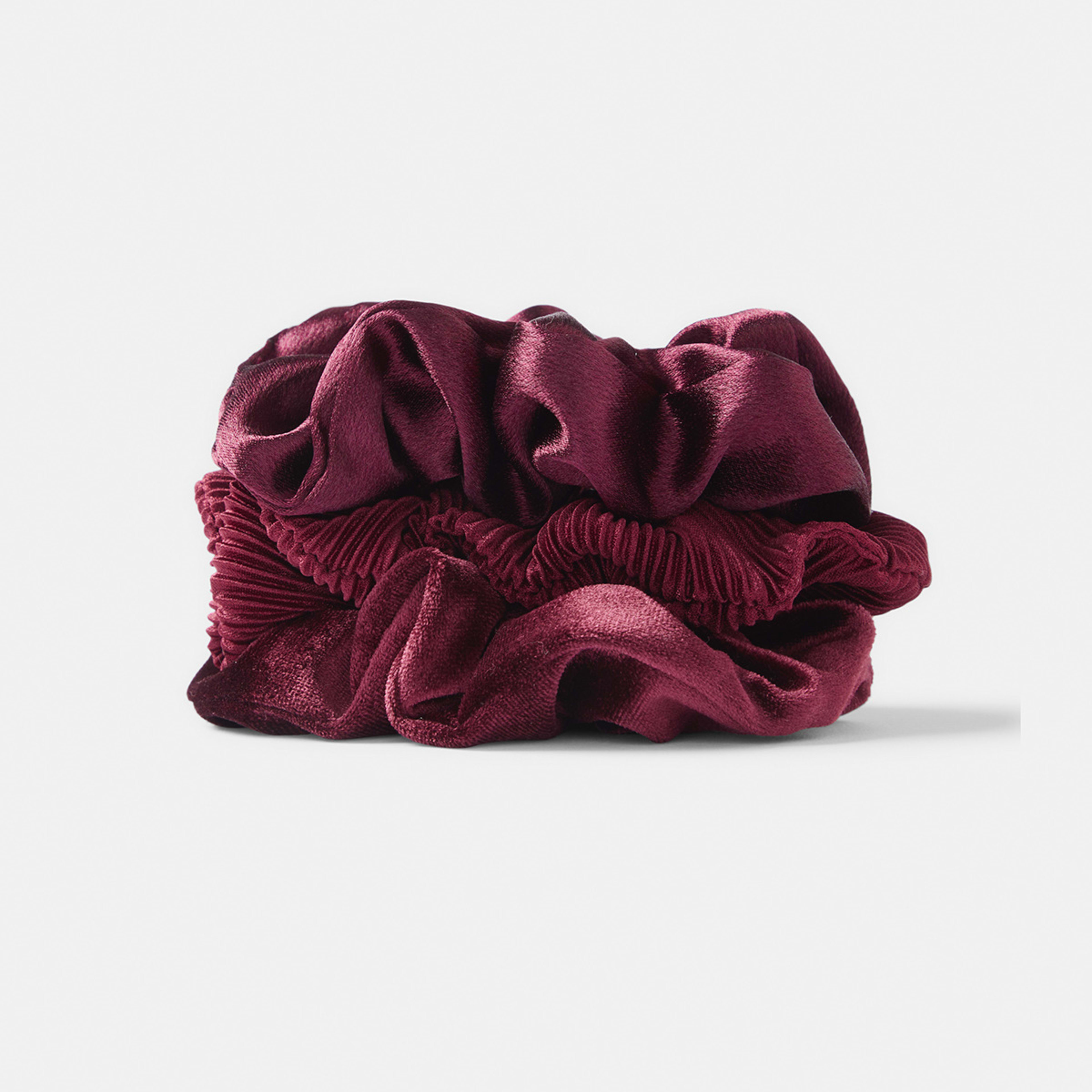 2 3 Pack Textured Hair Scrunchies - Maroon Maroon, 2 of 5